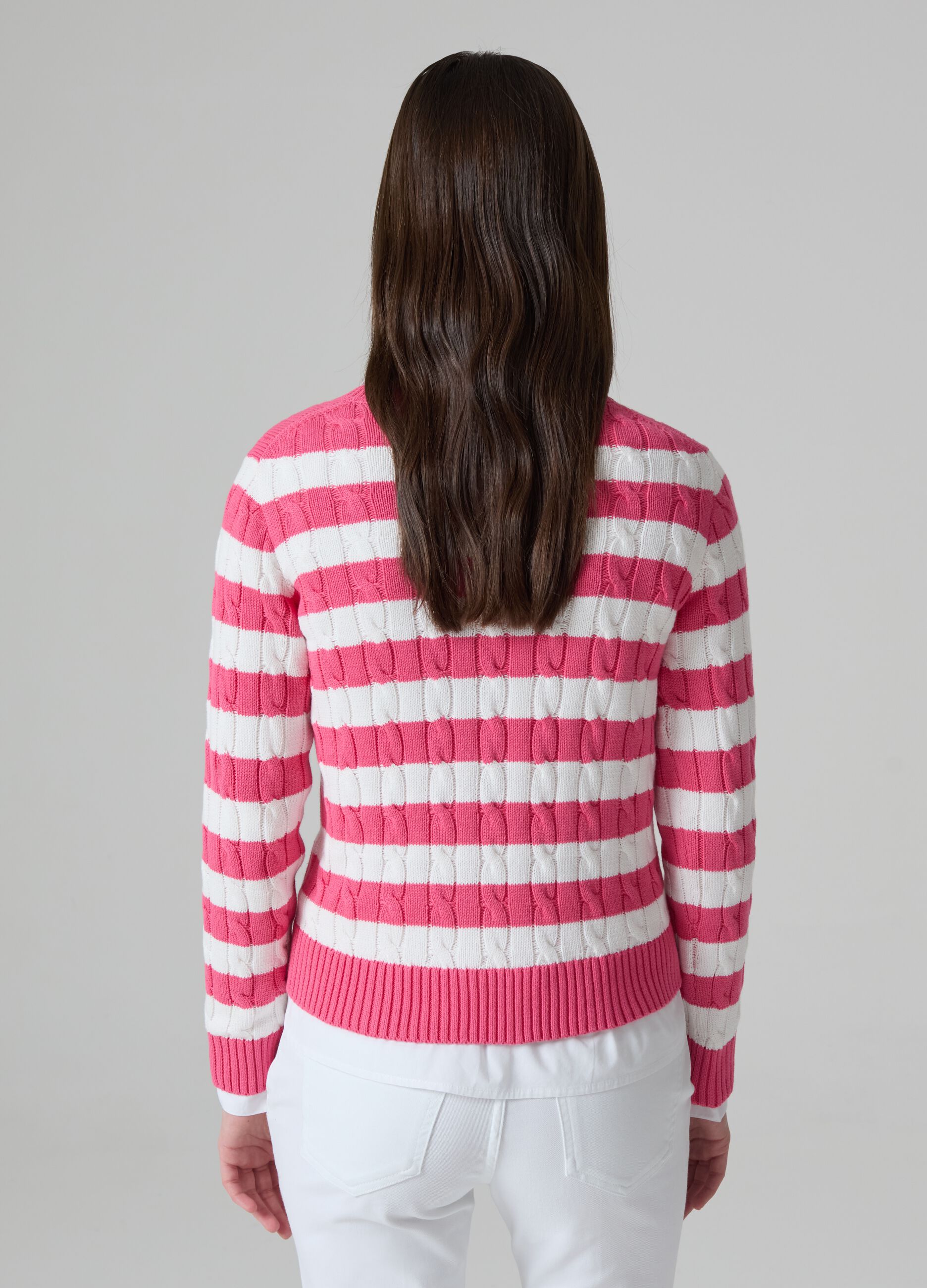 Striped pullover with cable-knit design_2