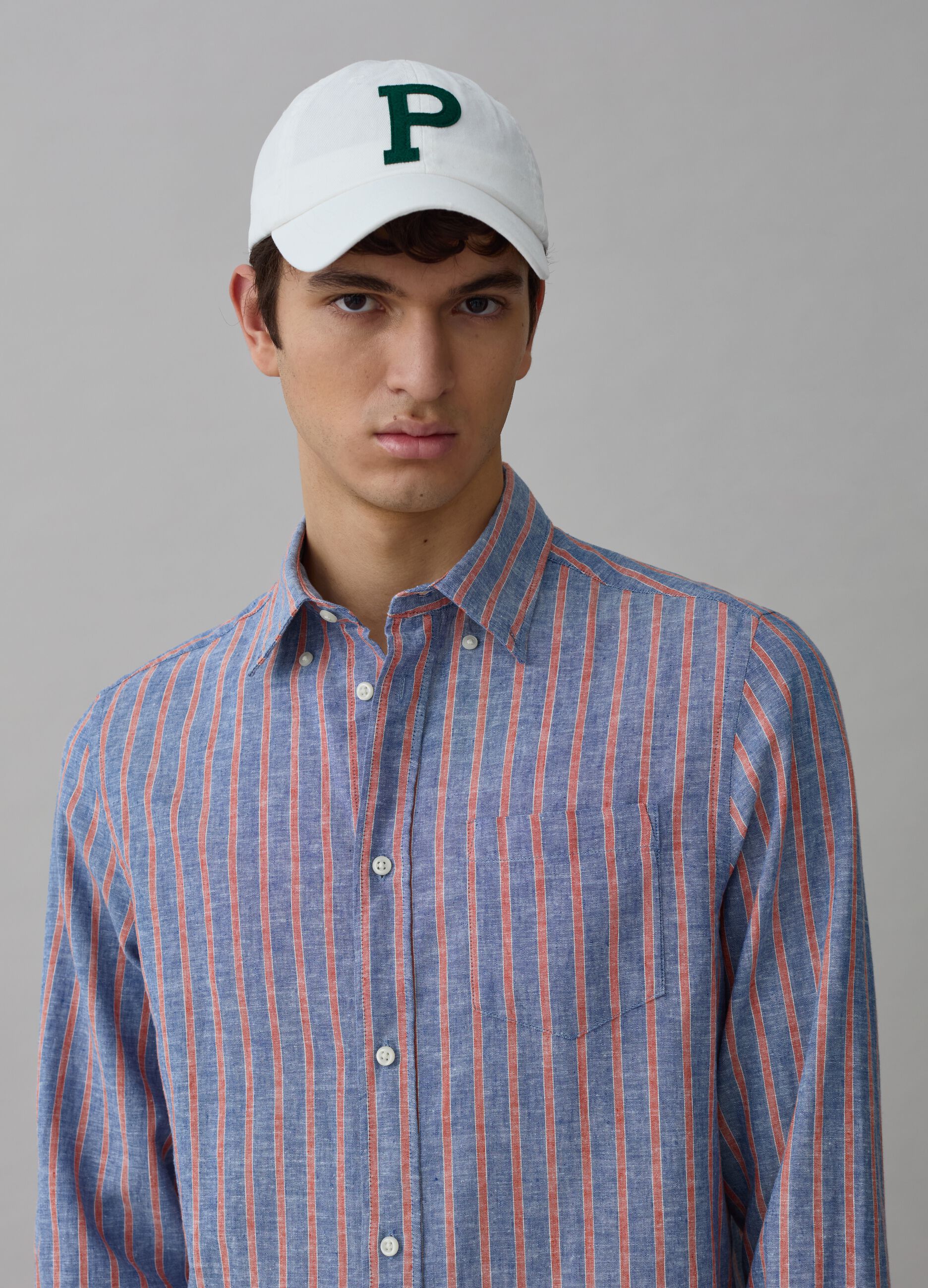 Camisa de rayas en mezcla de lino y algodón_1