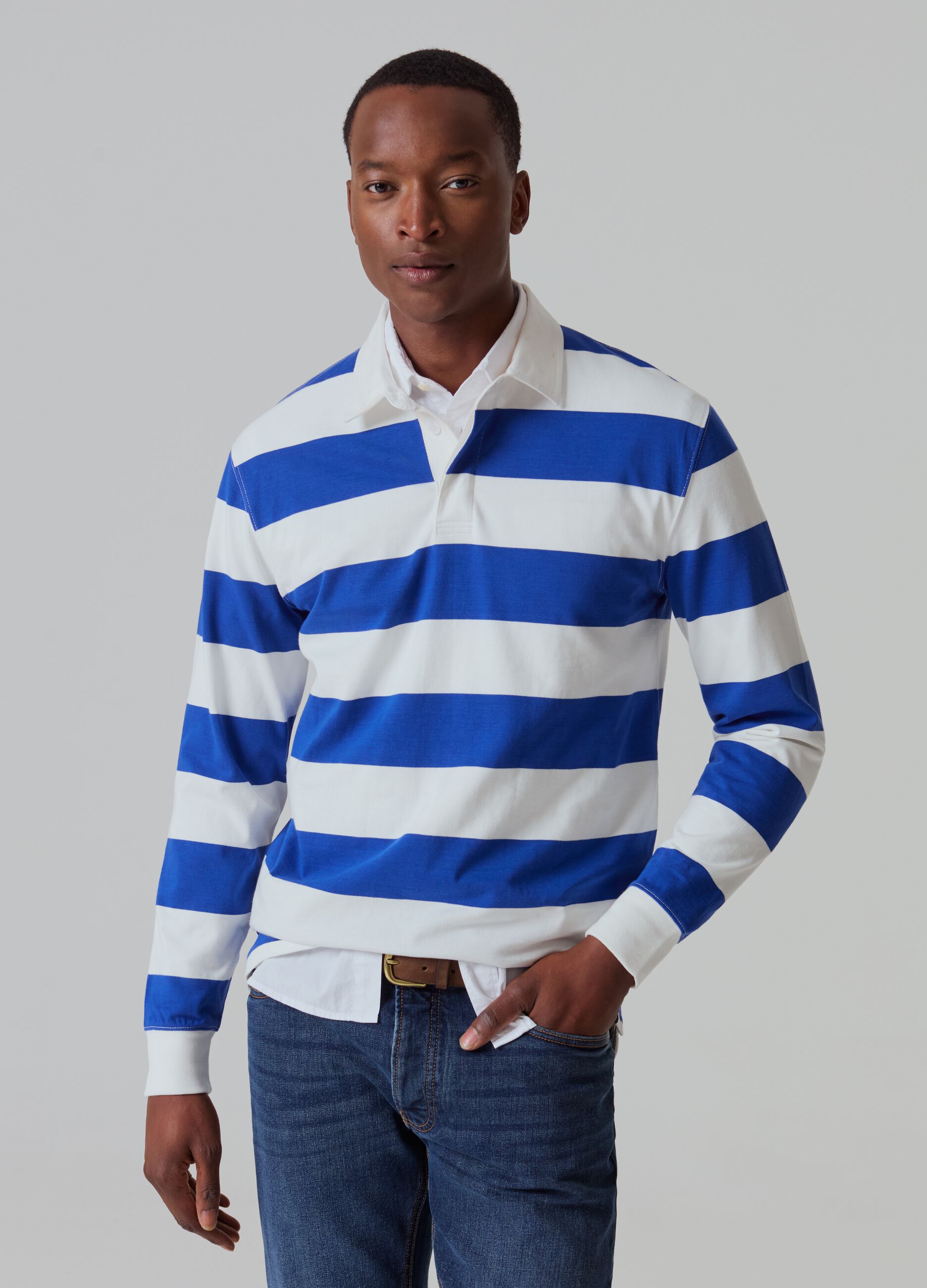 Striped polo shirt with long sleeves_0