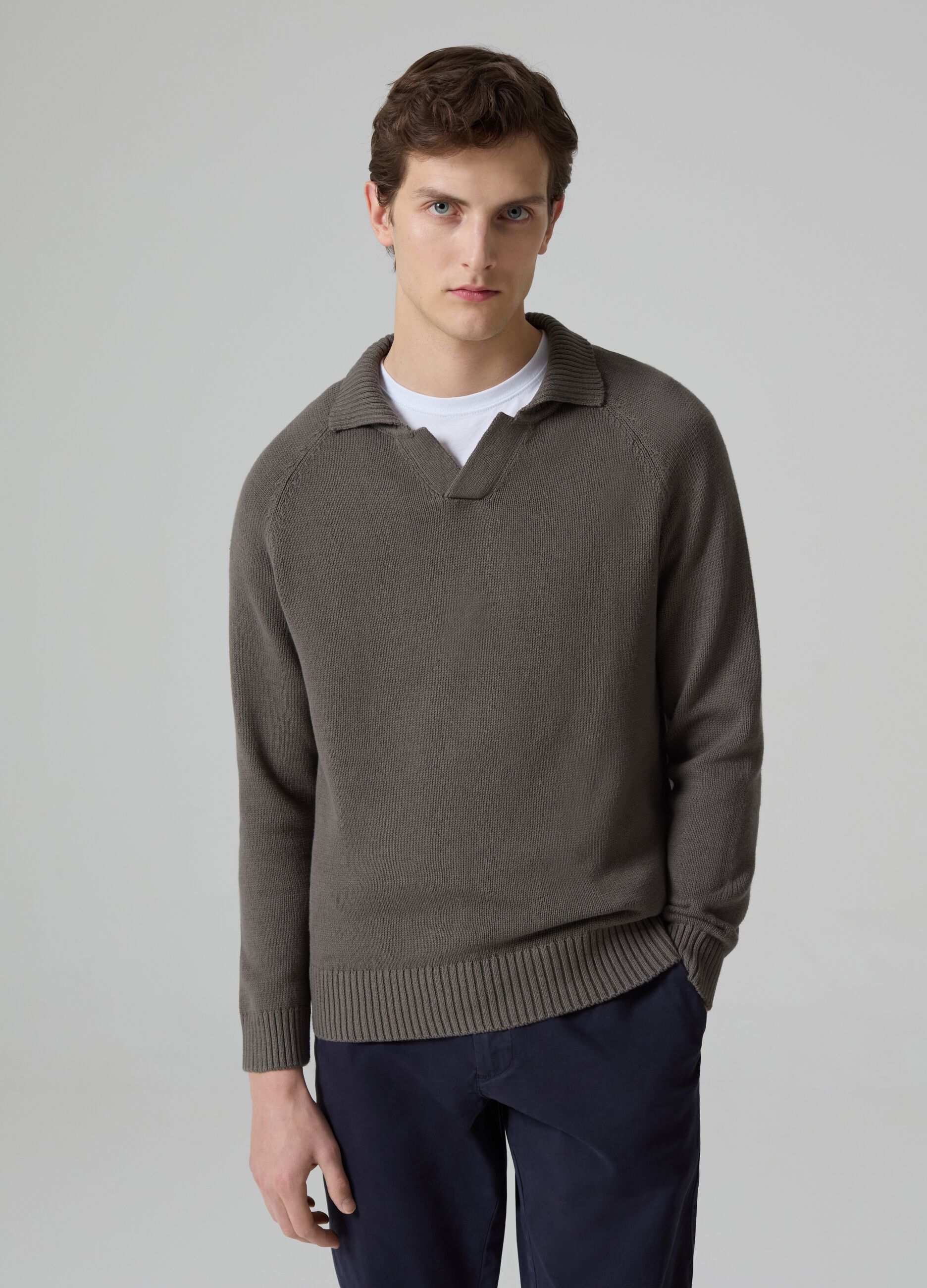 Cotton pullover with polo neck