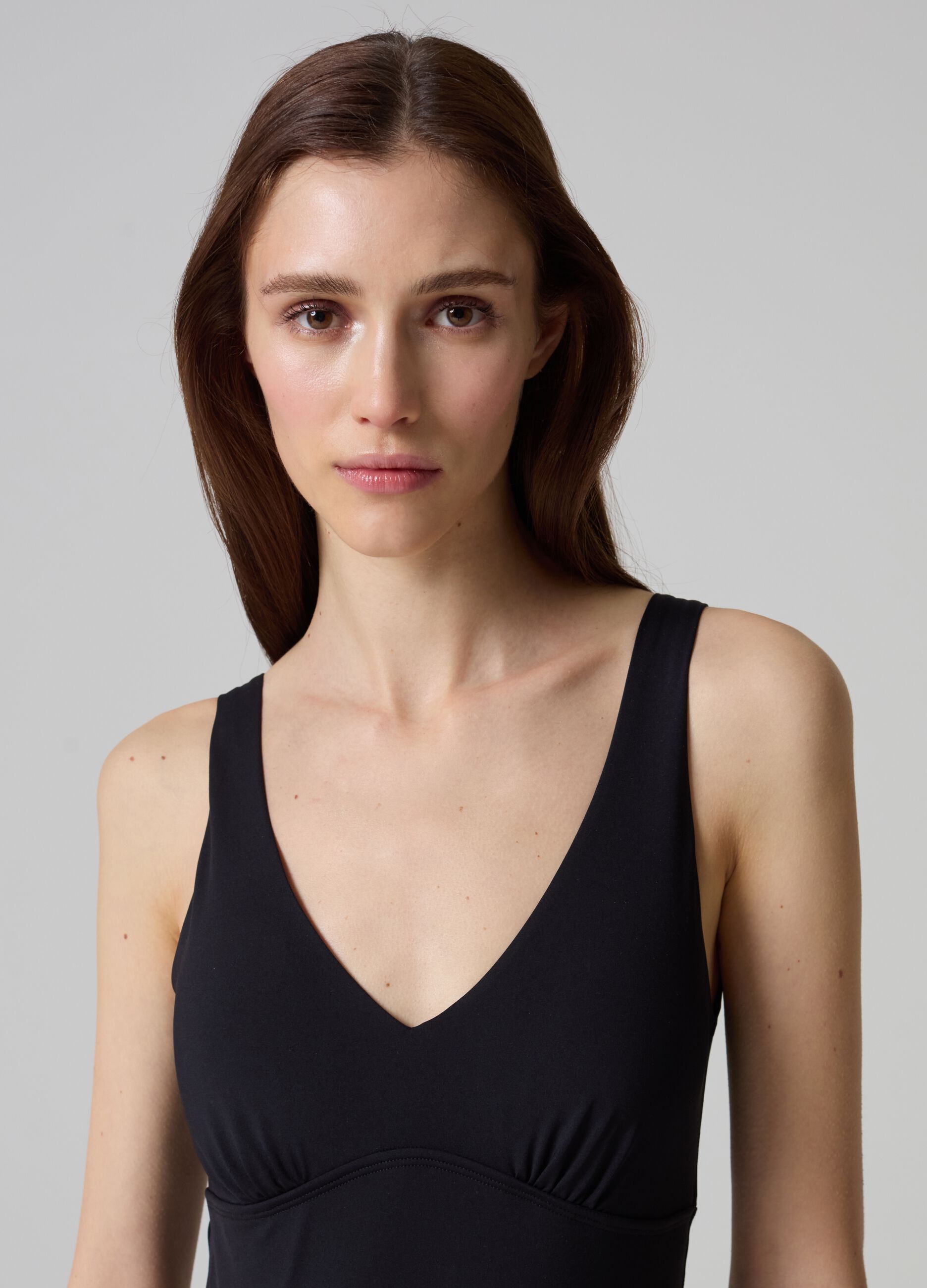 One-piece swimsuit with V neck
