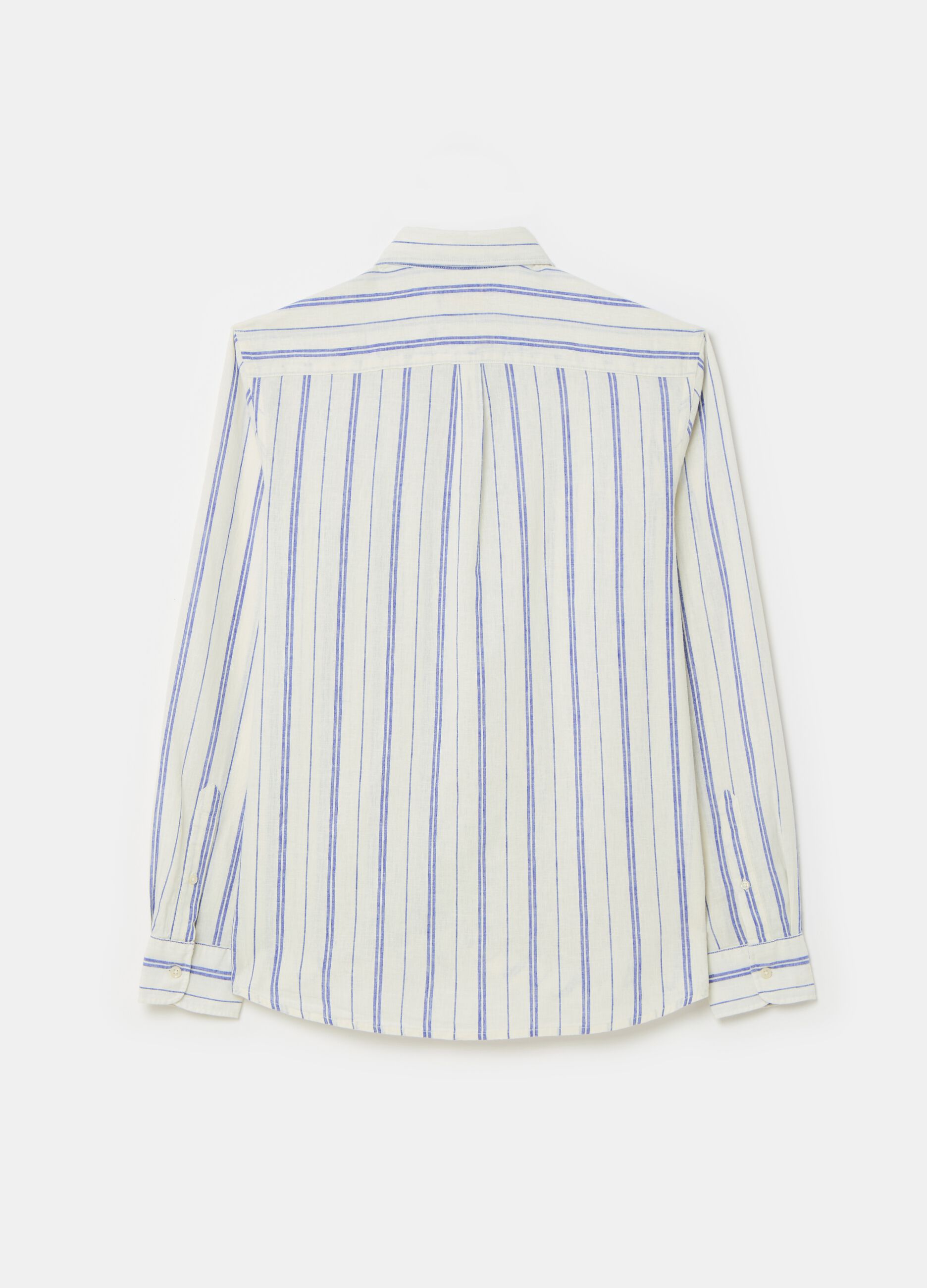 Camisa regular fit de lino y algodón de rayas_4