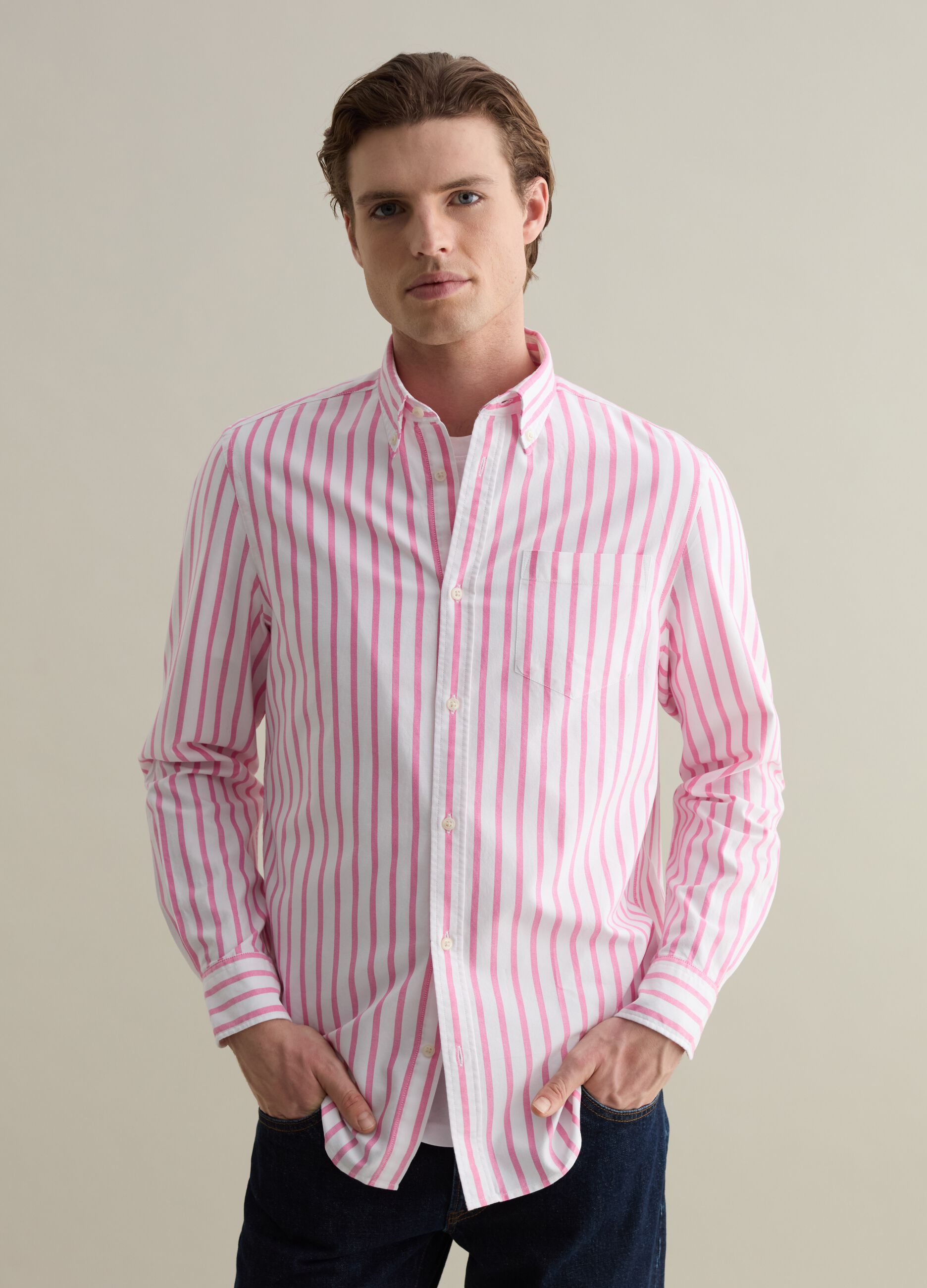 Striped button-down shirt with pocket