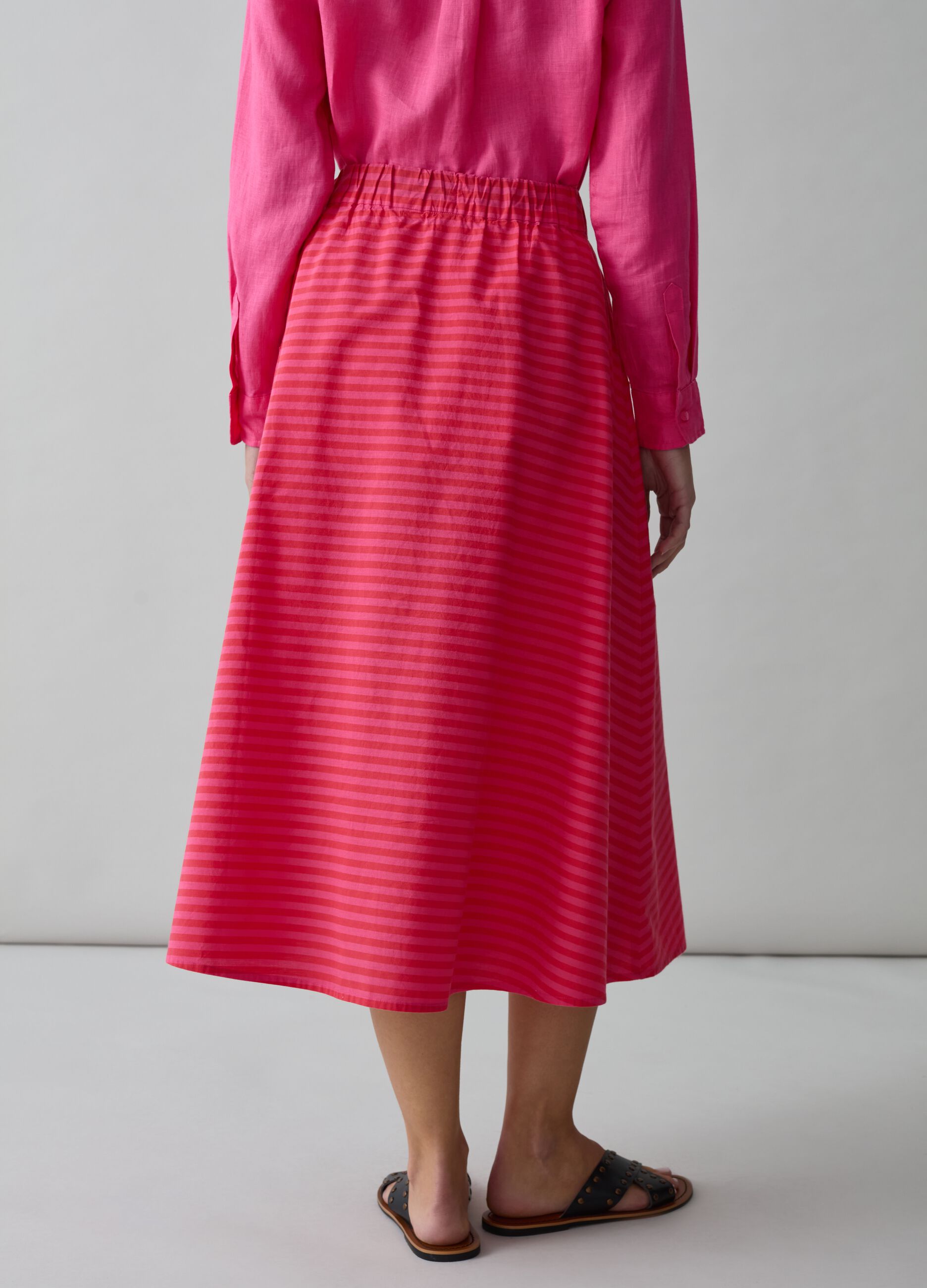 Midi full skirt with striped print