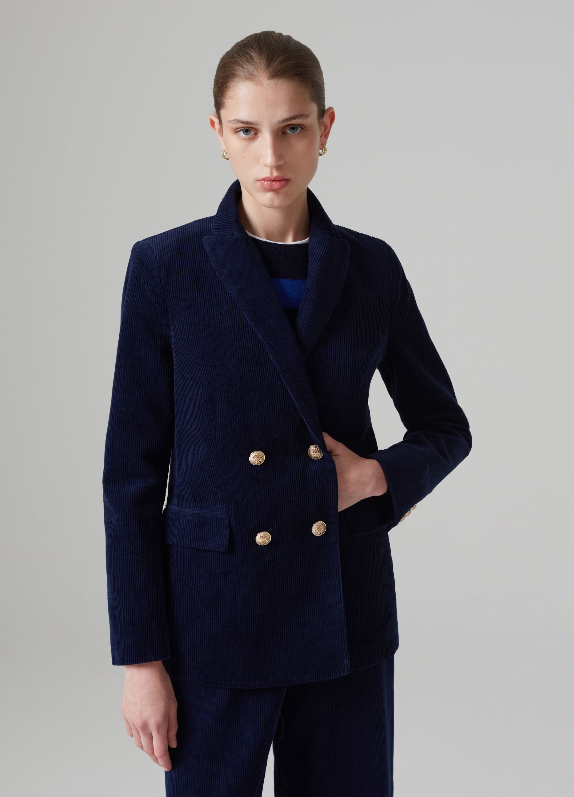 Ladies navy double breasted blazer online