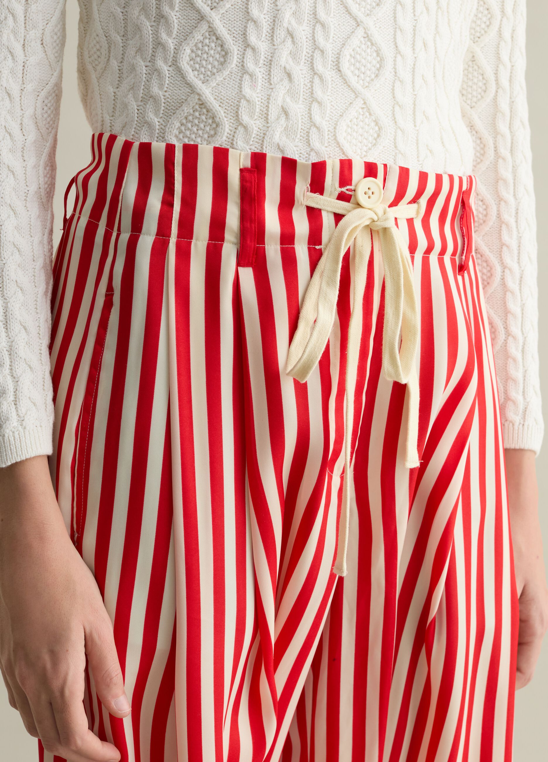 Wide-leg striped trousers with drawstring