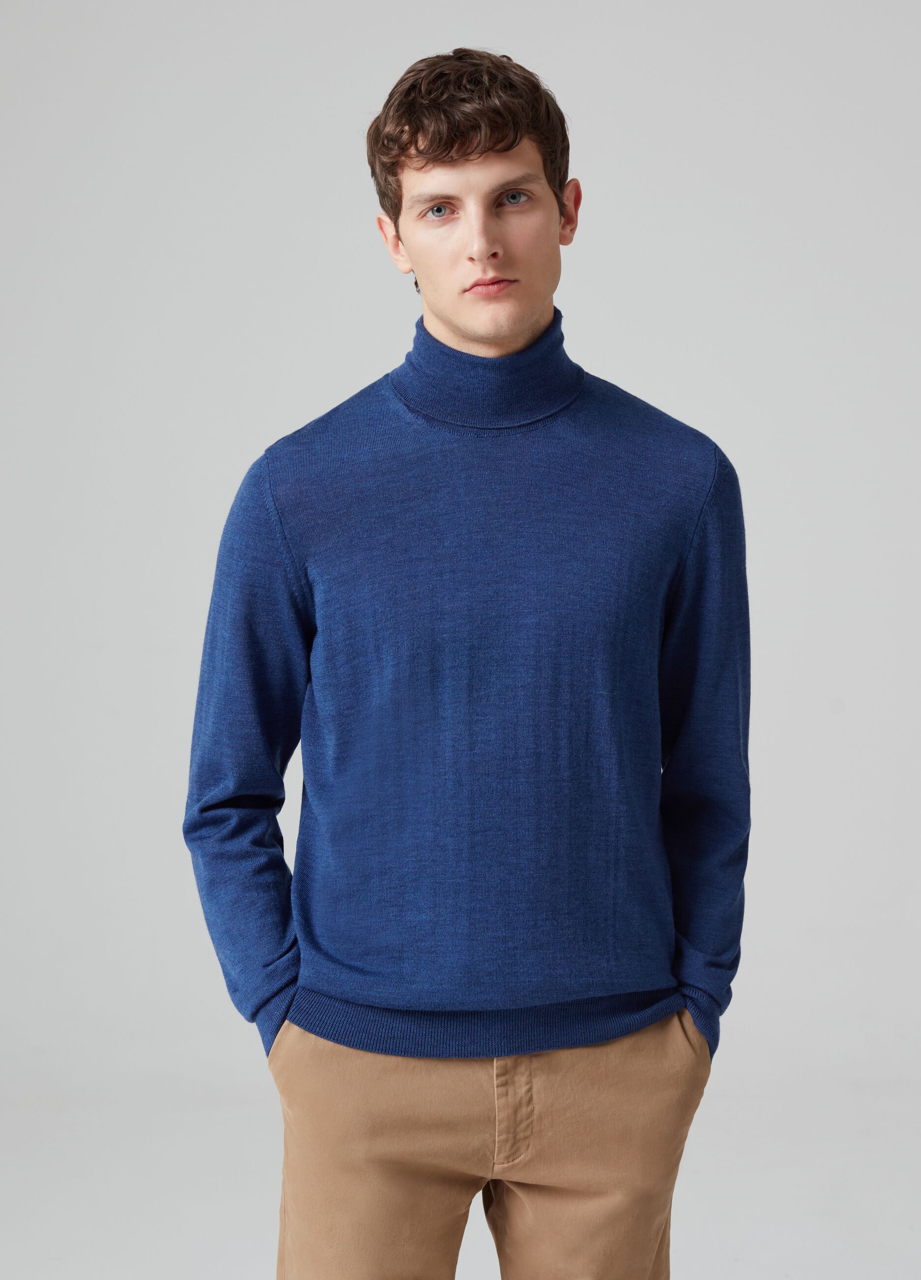 Man s Navy Blue Turtle neck Merino wool pullover PIOMBO