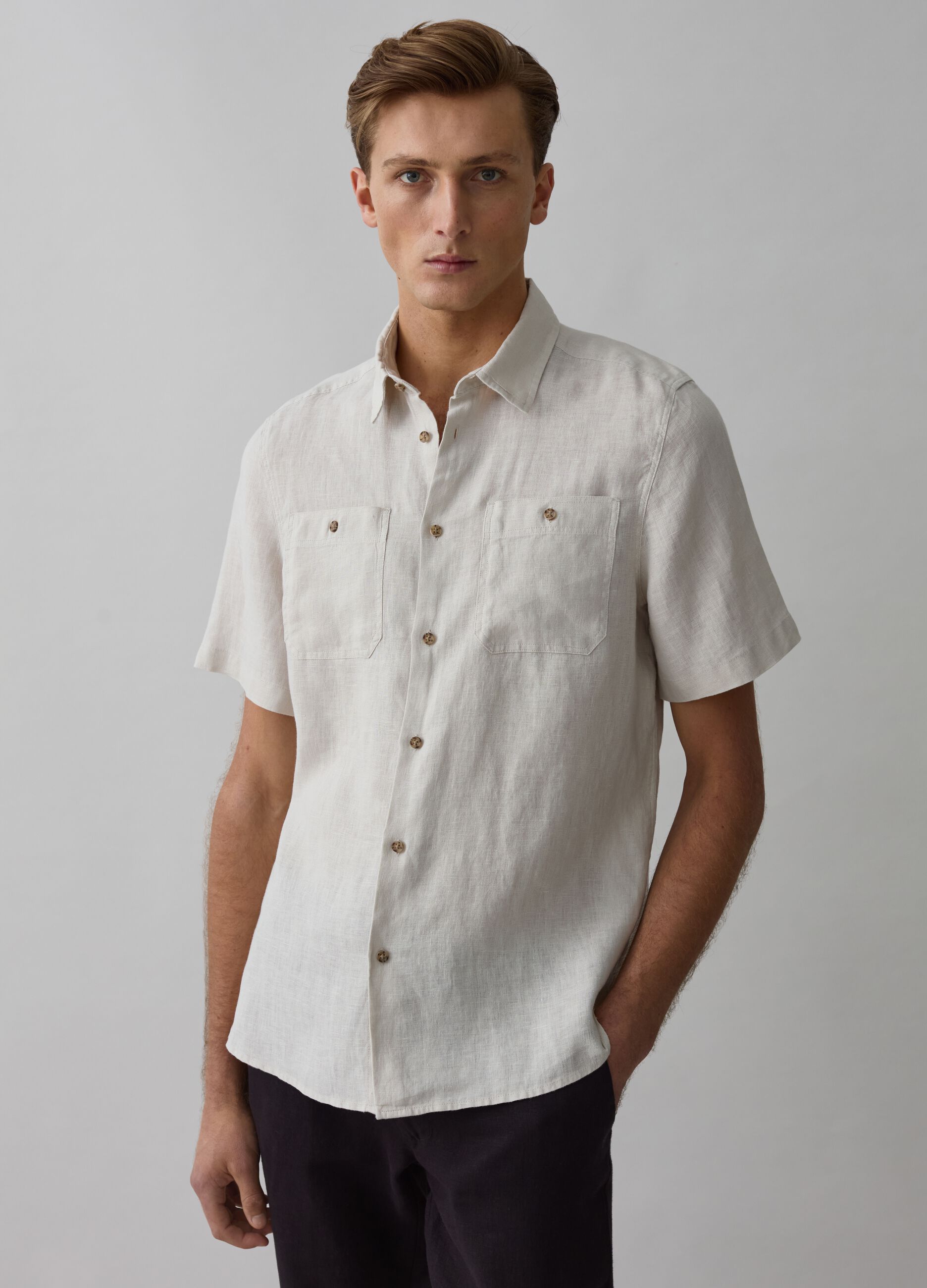 Camisa de manga corta de lino_1
