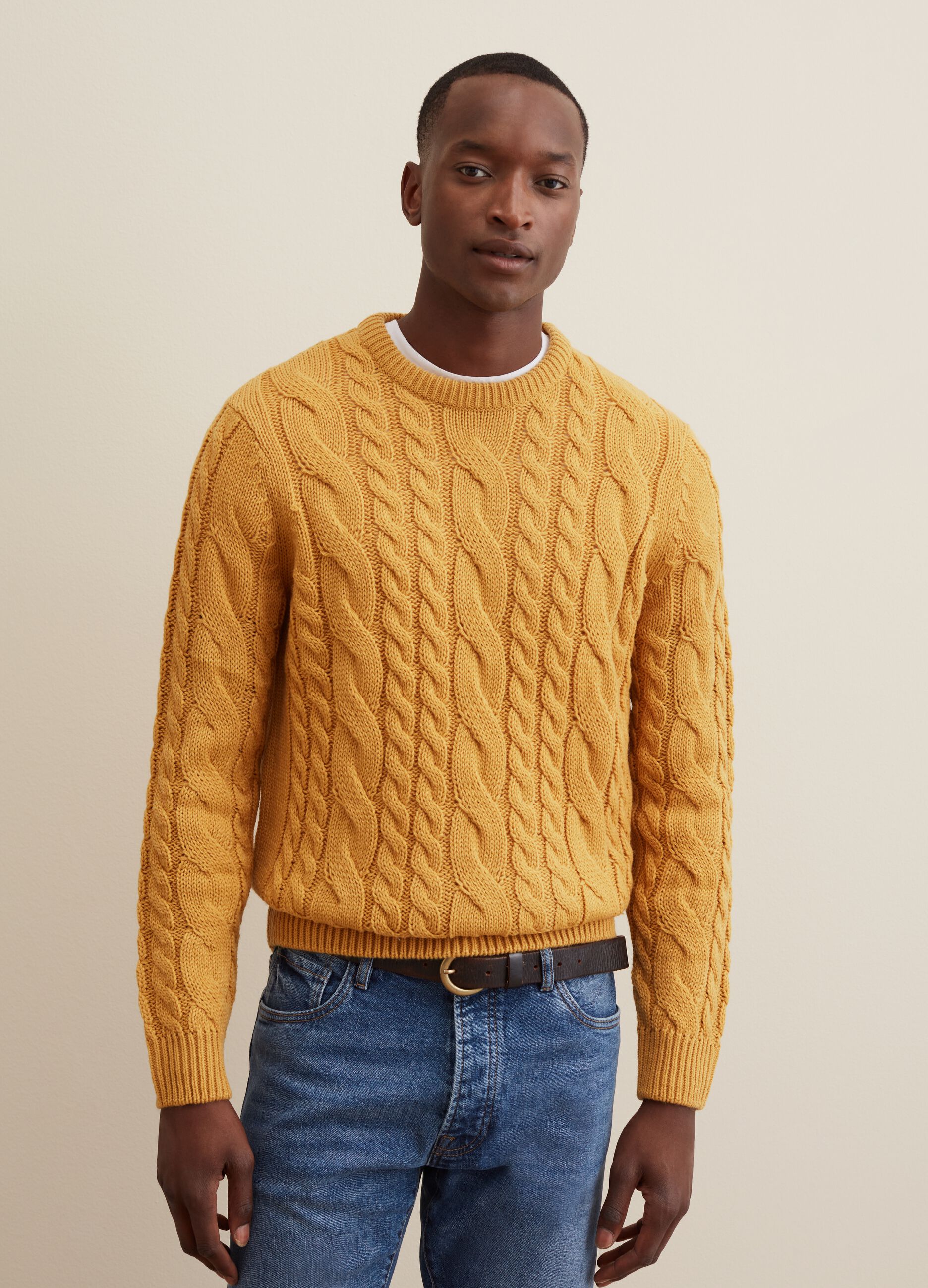 Mens mustard hotsell cable knit jumper