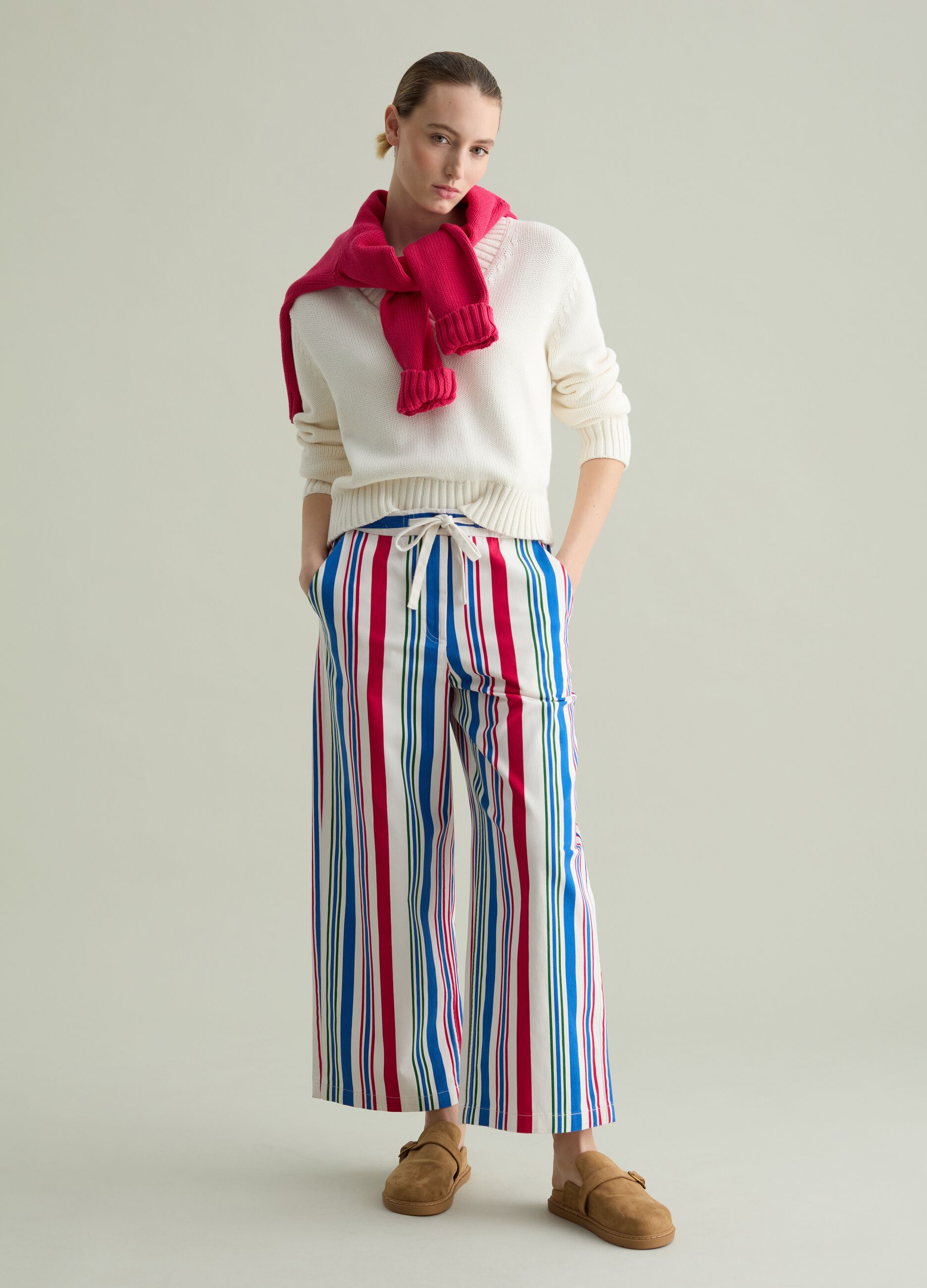 Wide-leg trousers with multicoloured stripes