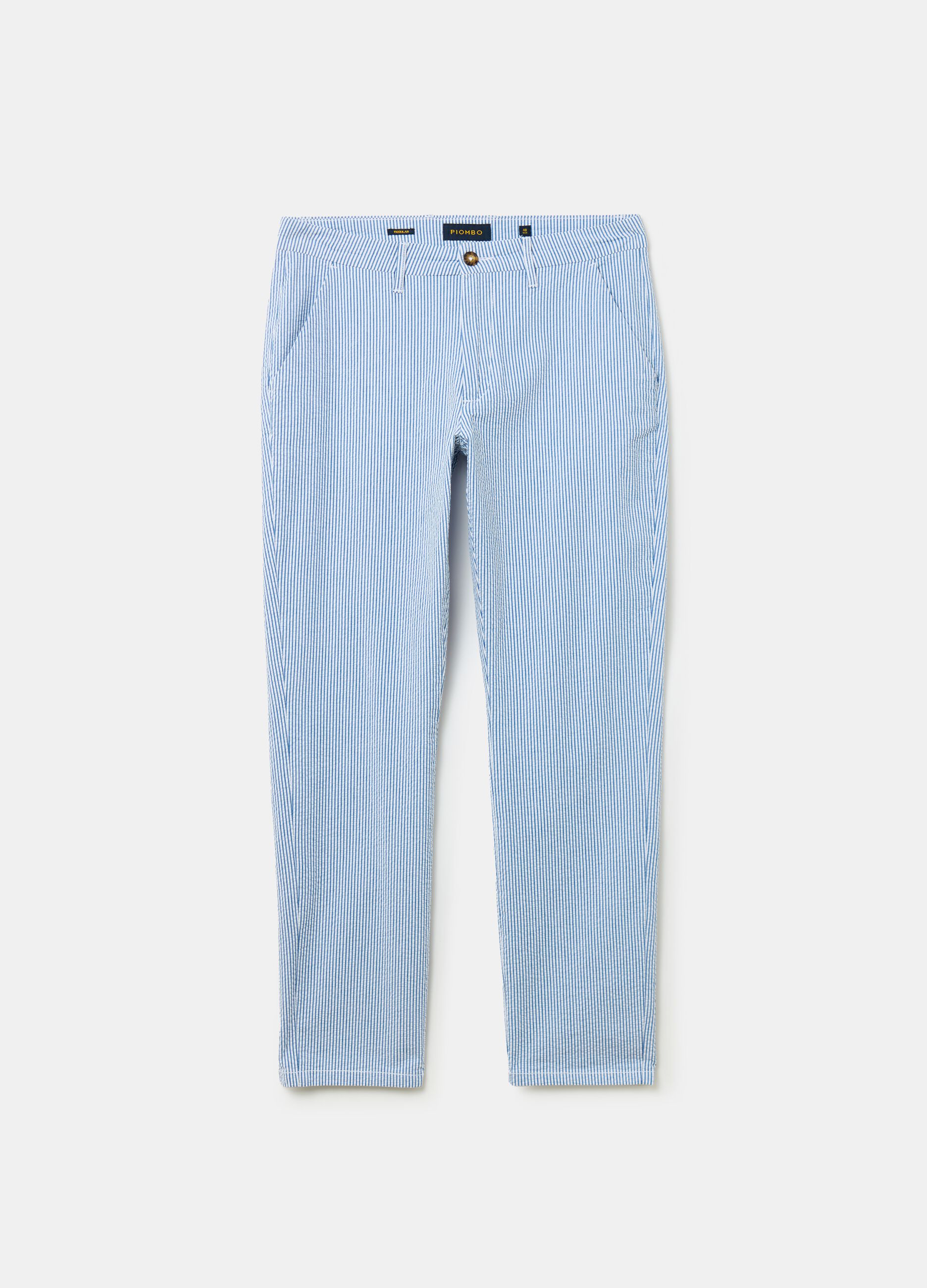 Chino trousers in seersucker with thin stripes_3