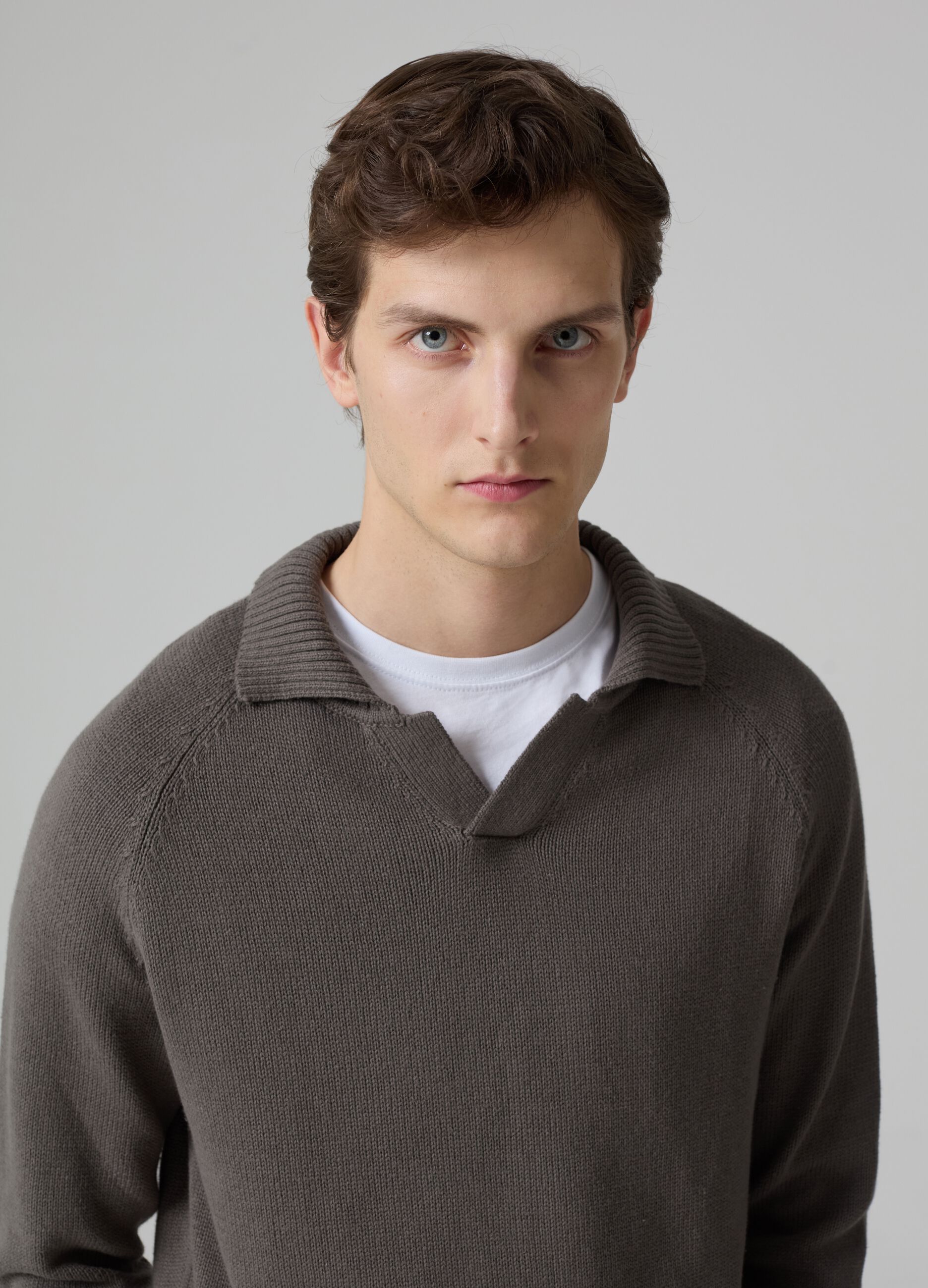 Cotton pullover with polo neck