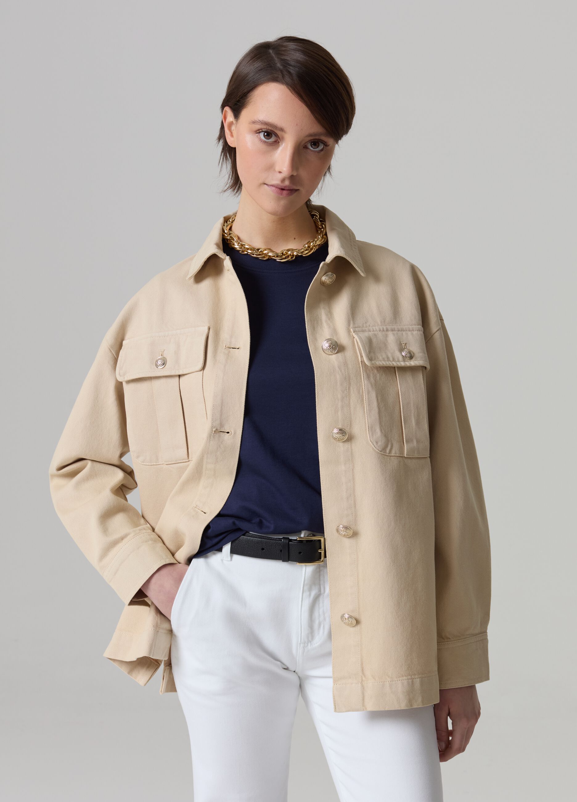 Twill shacket with buttons