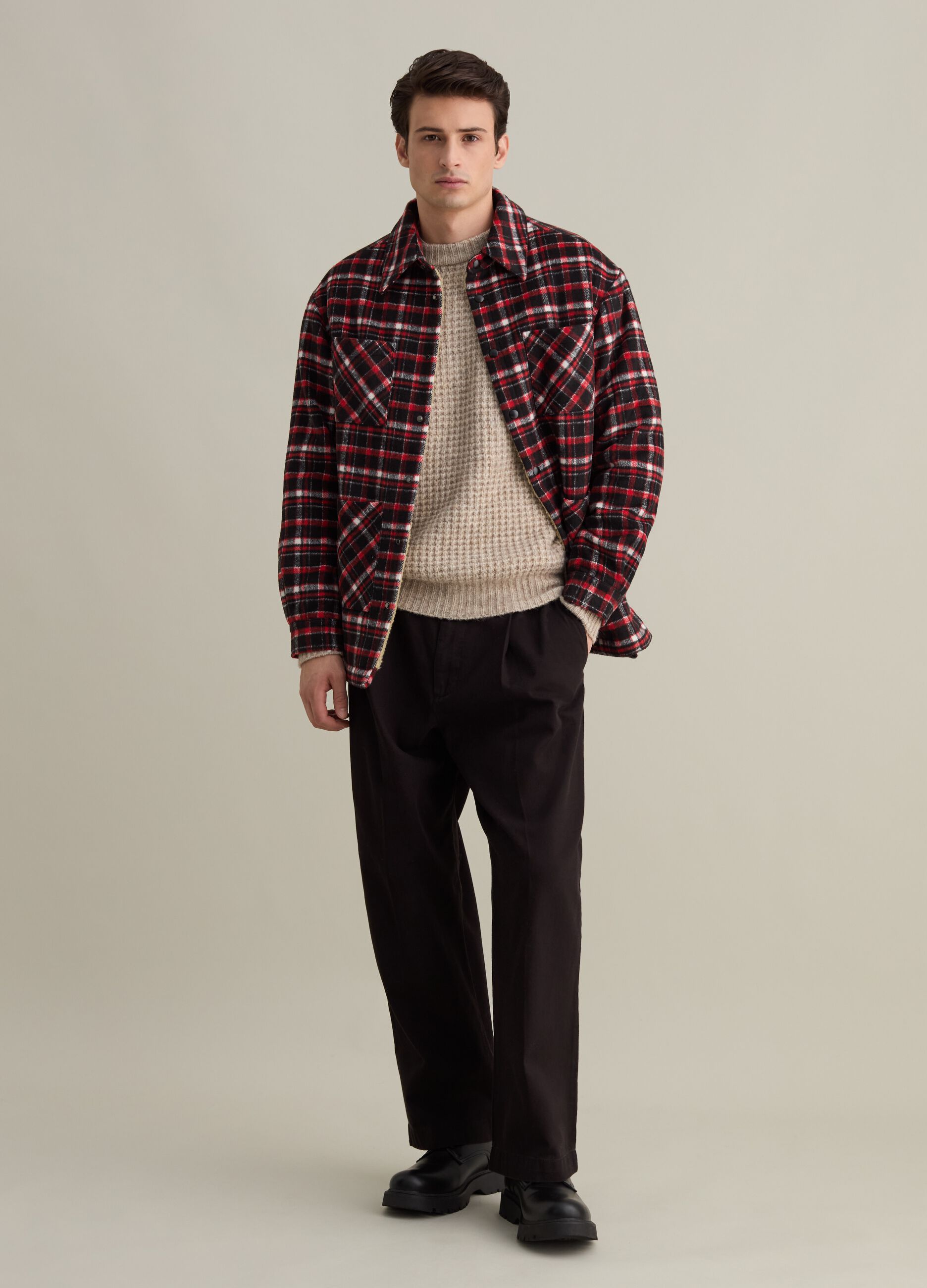 Man's Long check jacket with sherpa lining | PIOMBO Man's Long check jacket with sherpa lining | PIOMBO