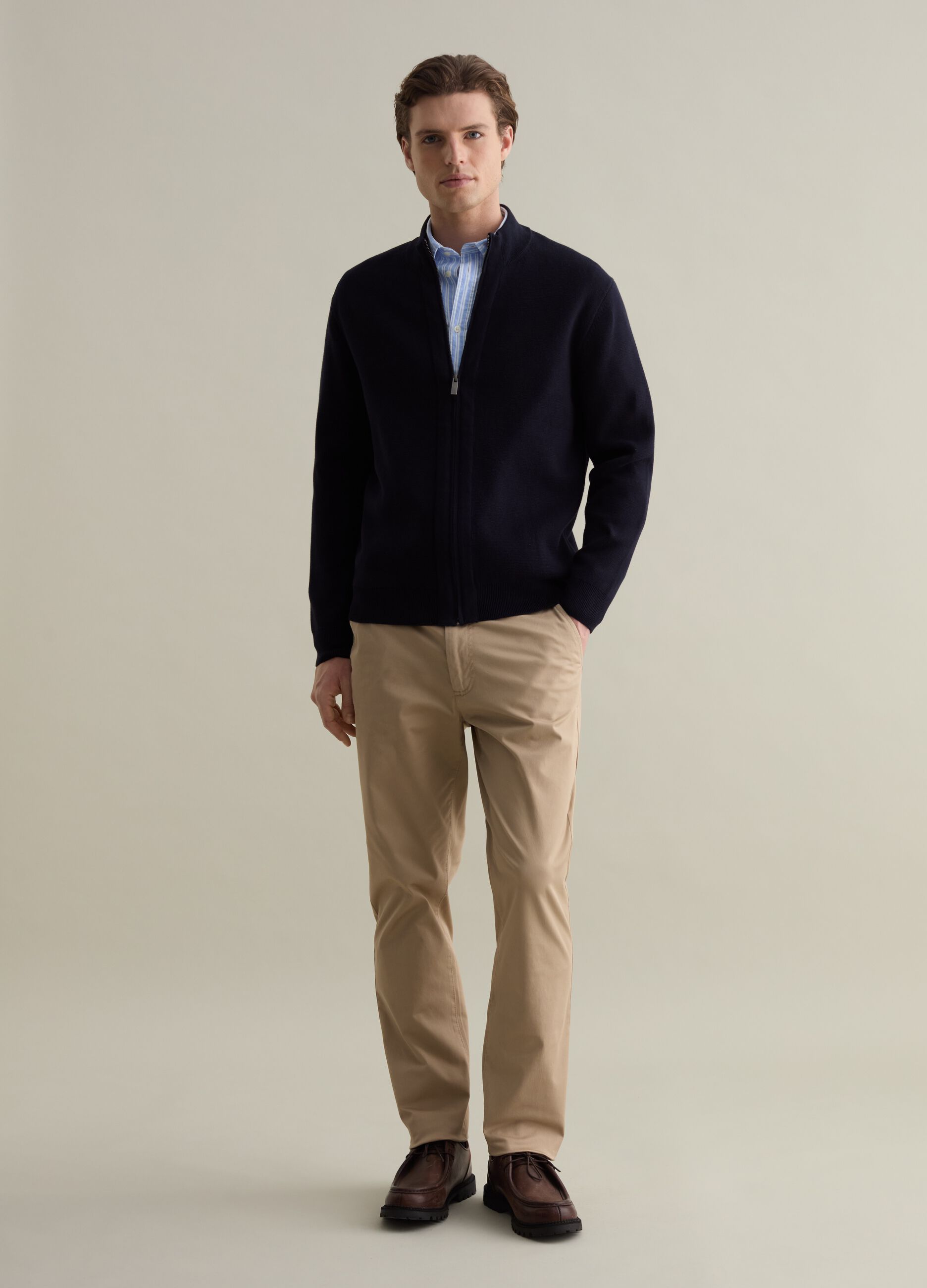 Full-zip cardigan with high neck