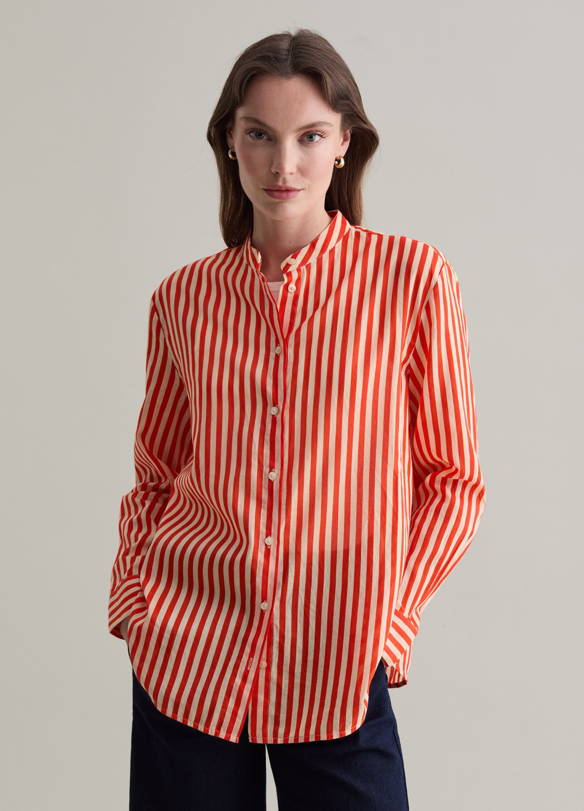 Woman's Striped shirt with Mandarin collar | PIOMBO Woman's Striped shirt with Mandarin collar | PIOMBO