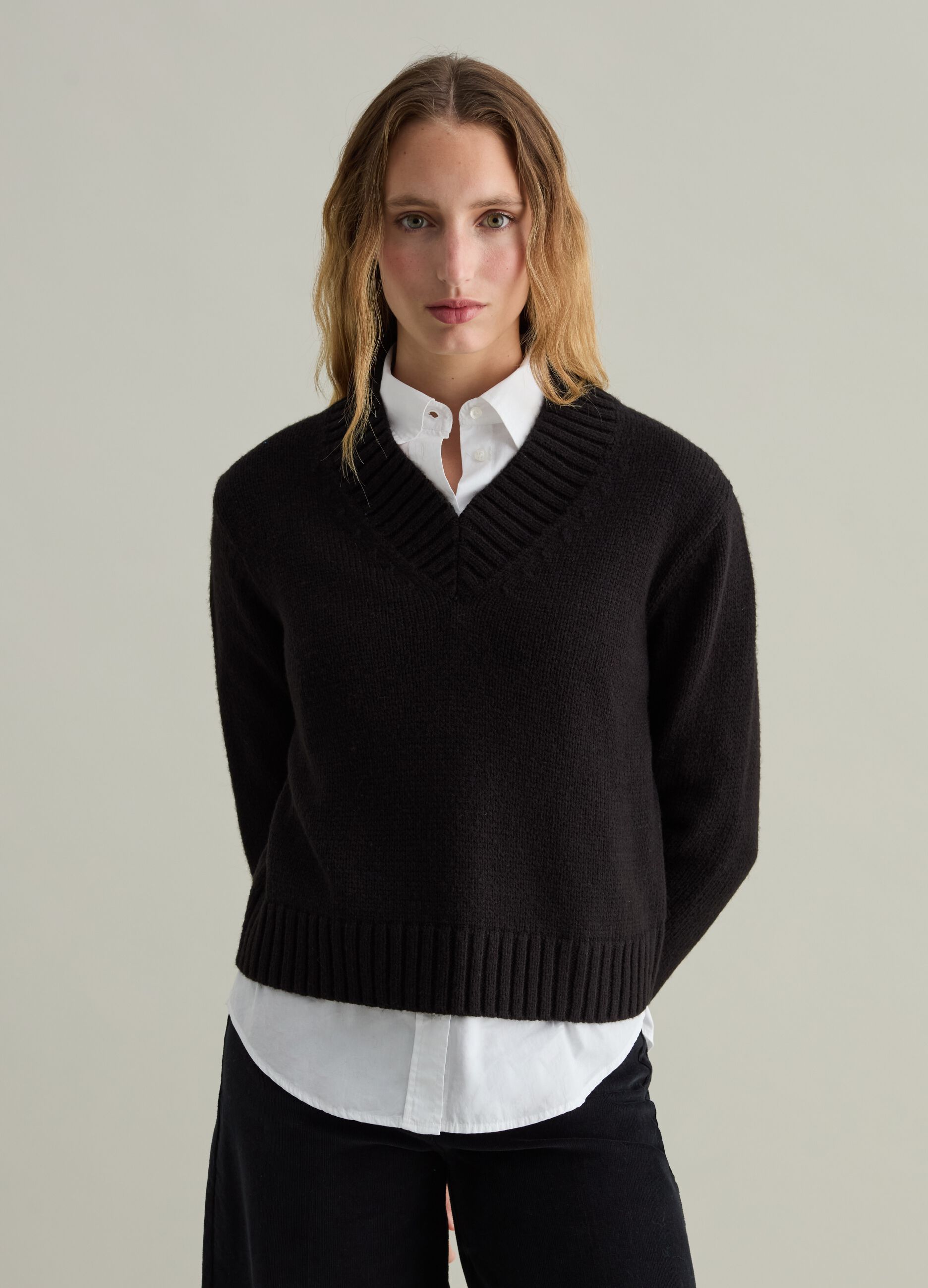 Felpa Donna DKNY Con Logo E Scollo A V - Pullover Casual In Cotone Morbido