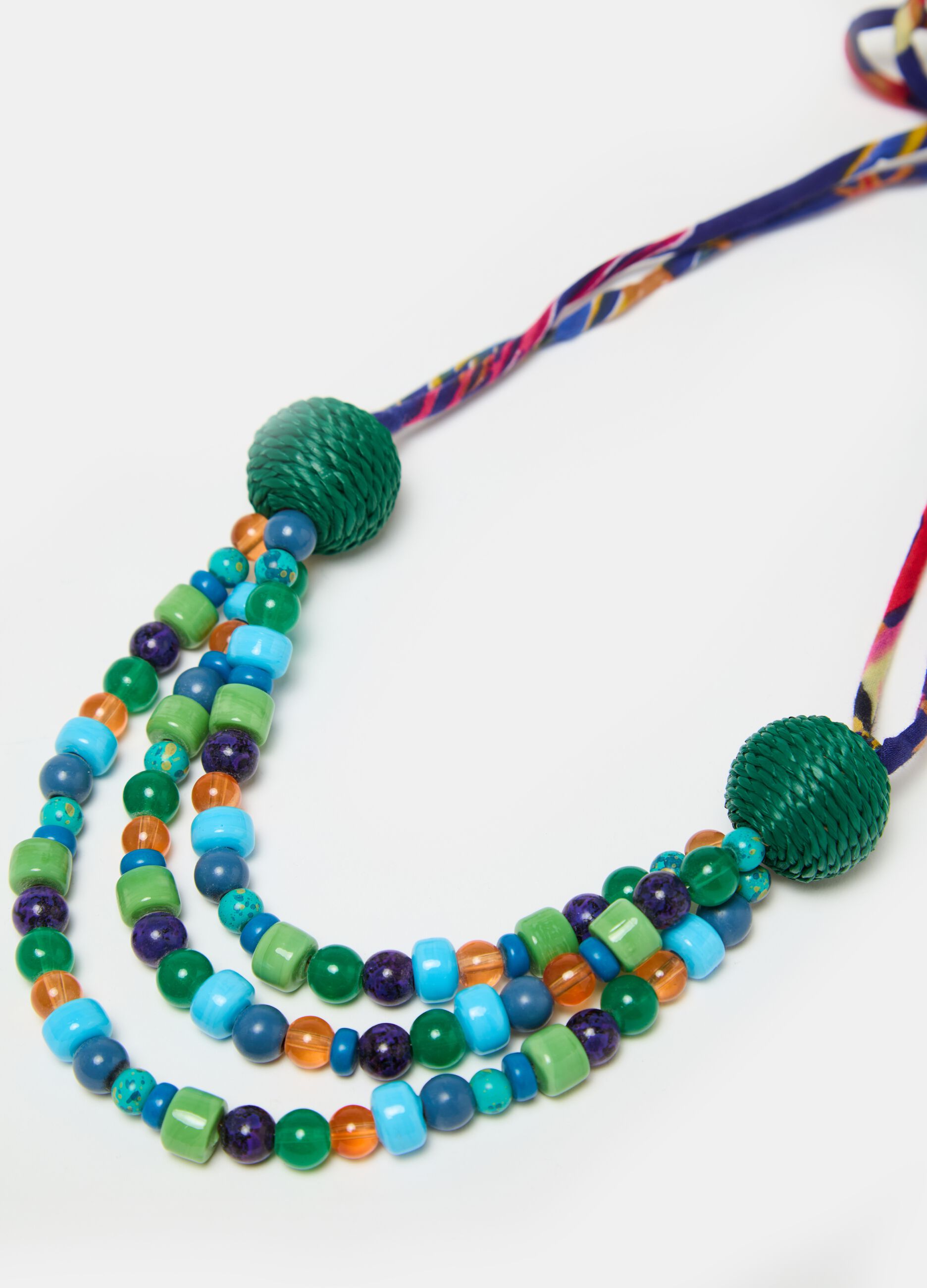 Necklace with coloured gems and laces_2