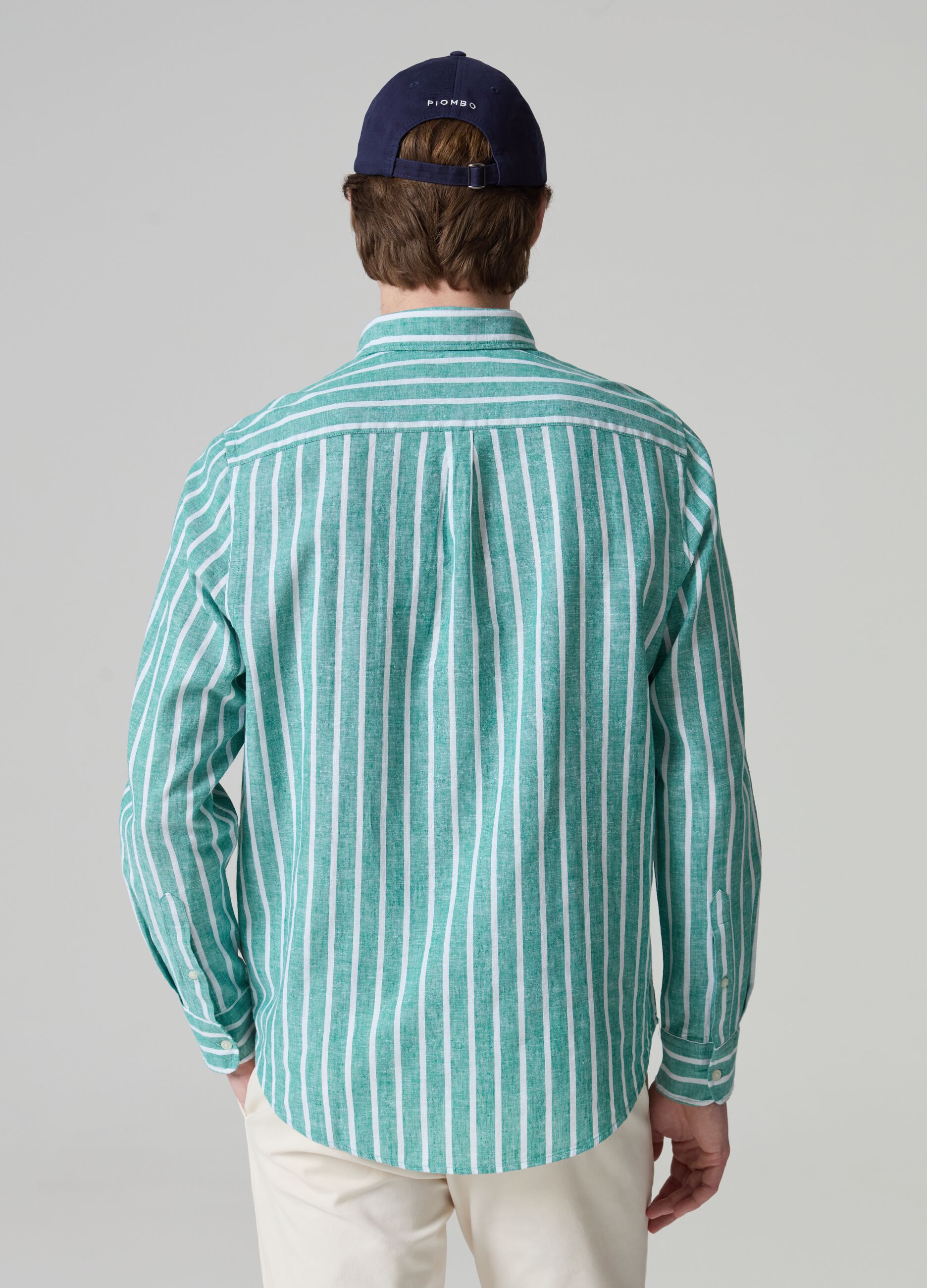 Camisa de lino y algodón de rayas con bolsillo_2