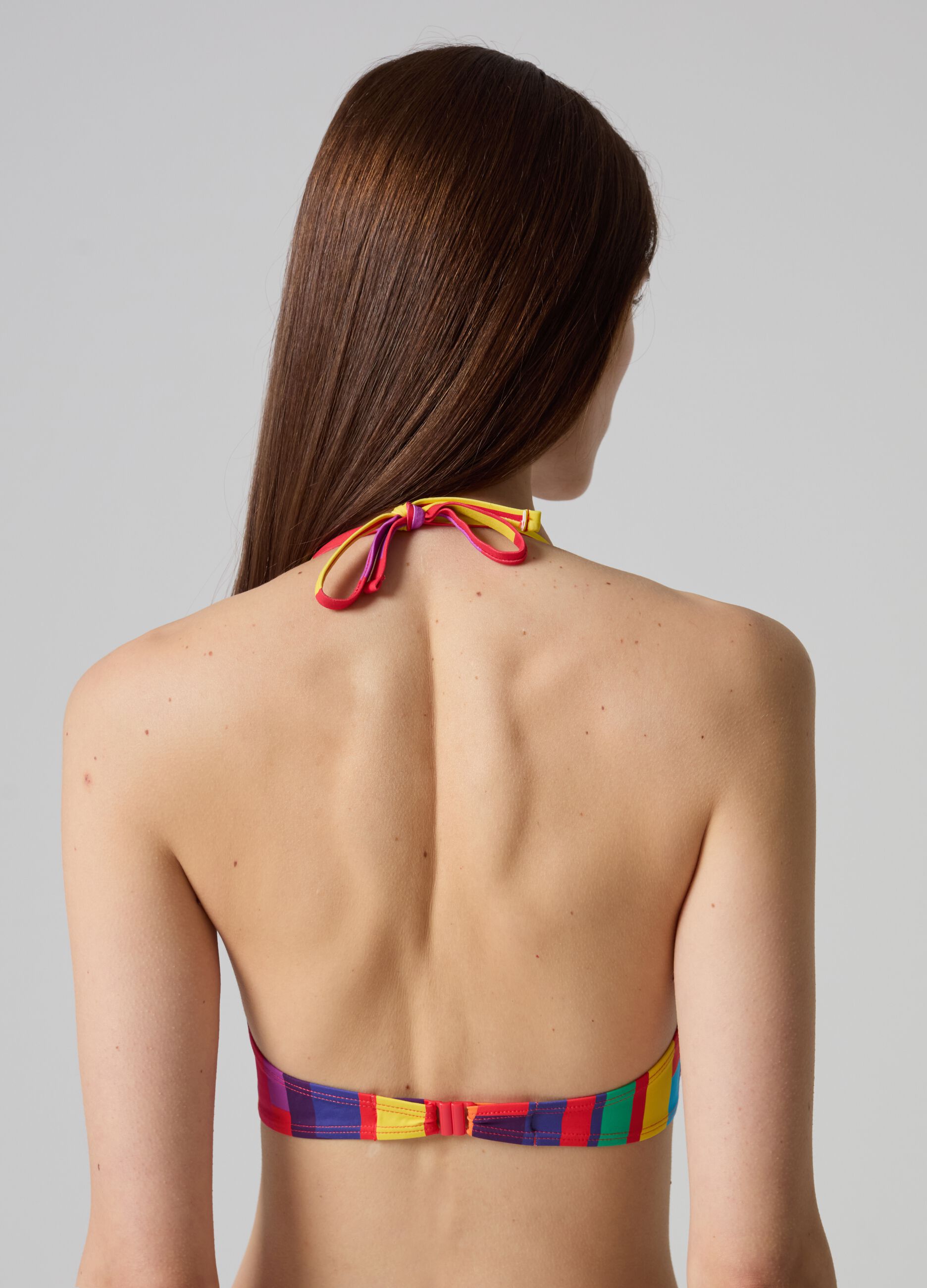 Triangle bikini top with multi-color print