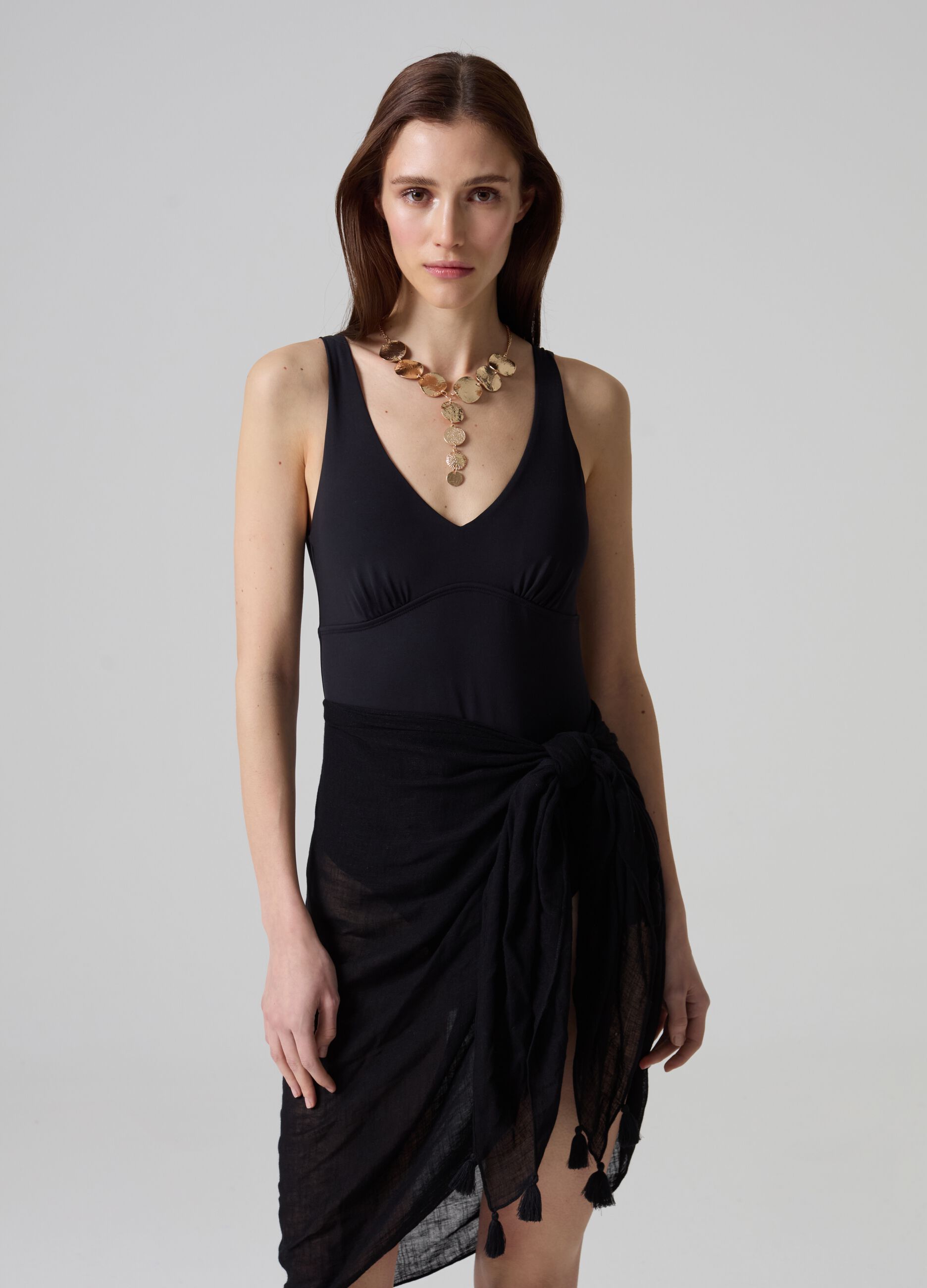 One-piece swimsuit with V neck_0