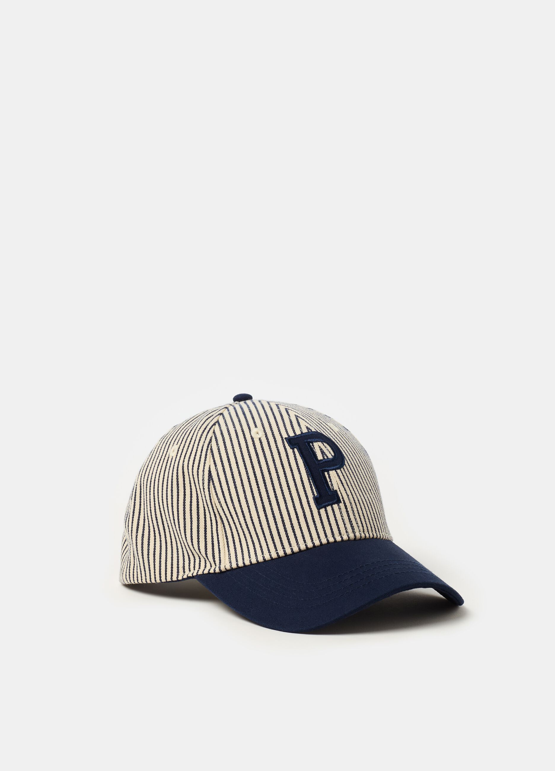 Gorra de béisbol de rayas con logo parche_2