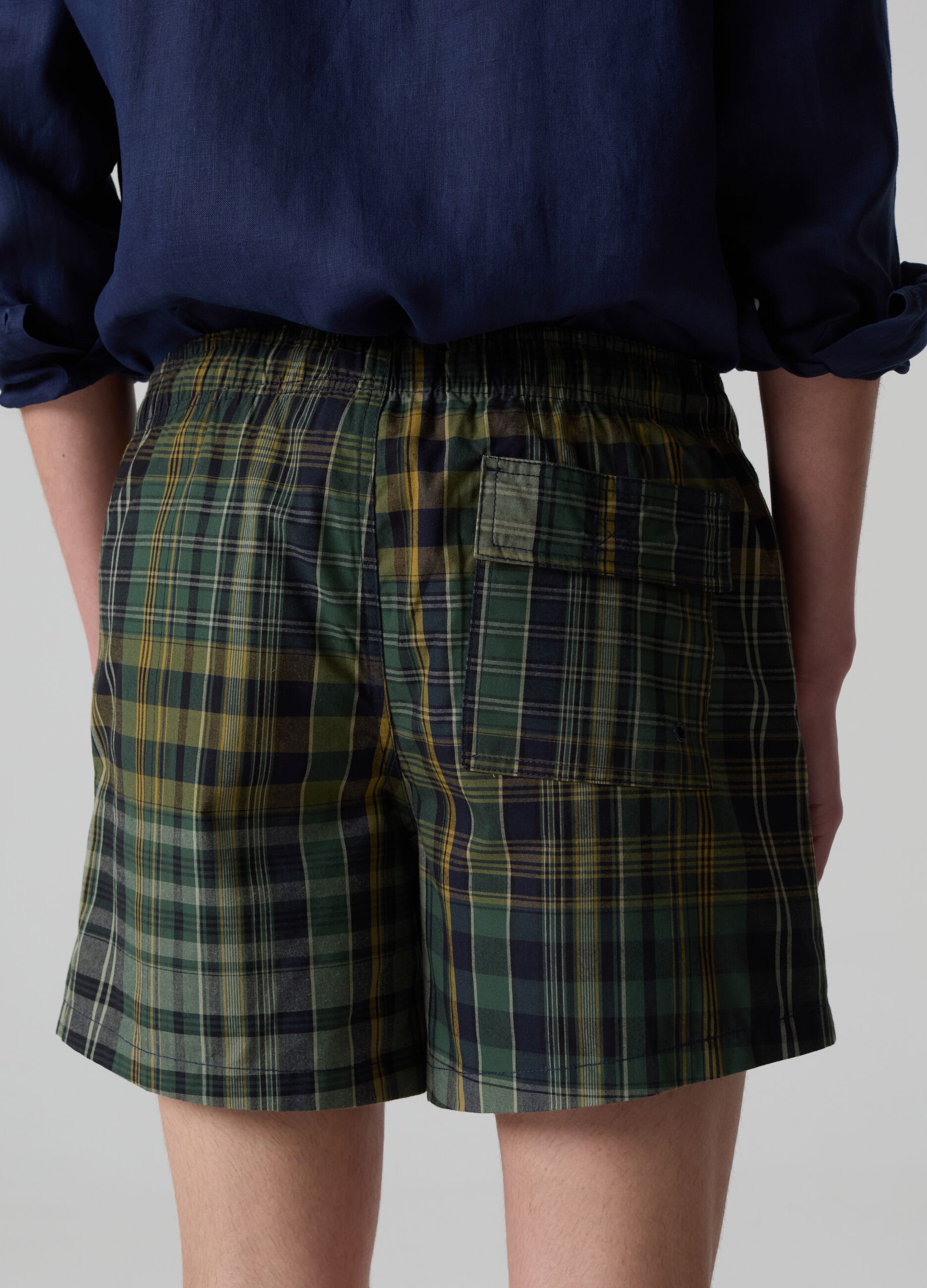 Bermuda swim shorts with tartan print
