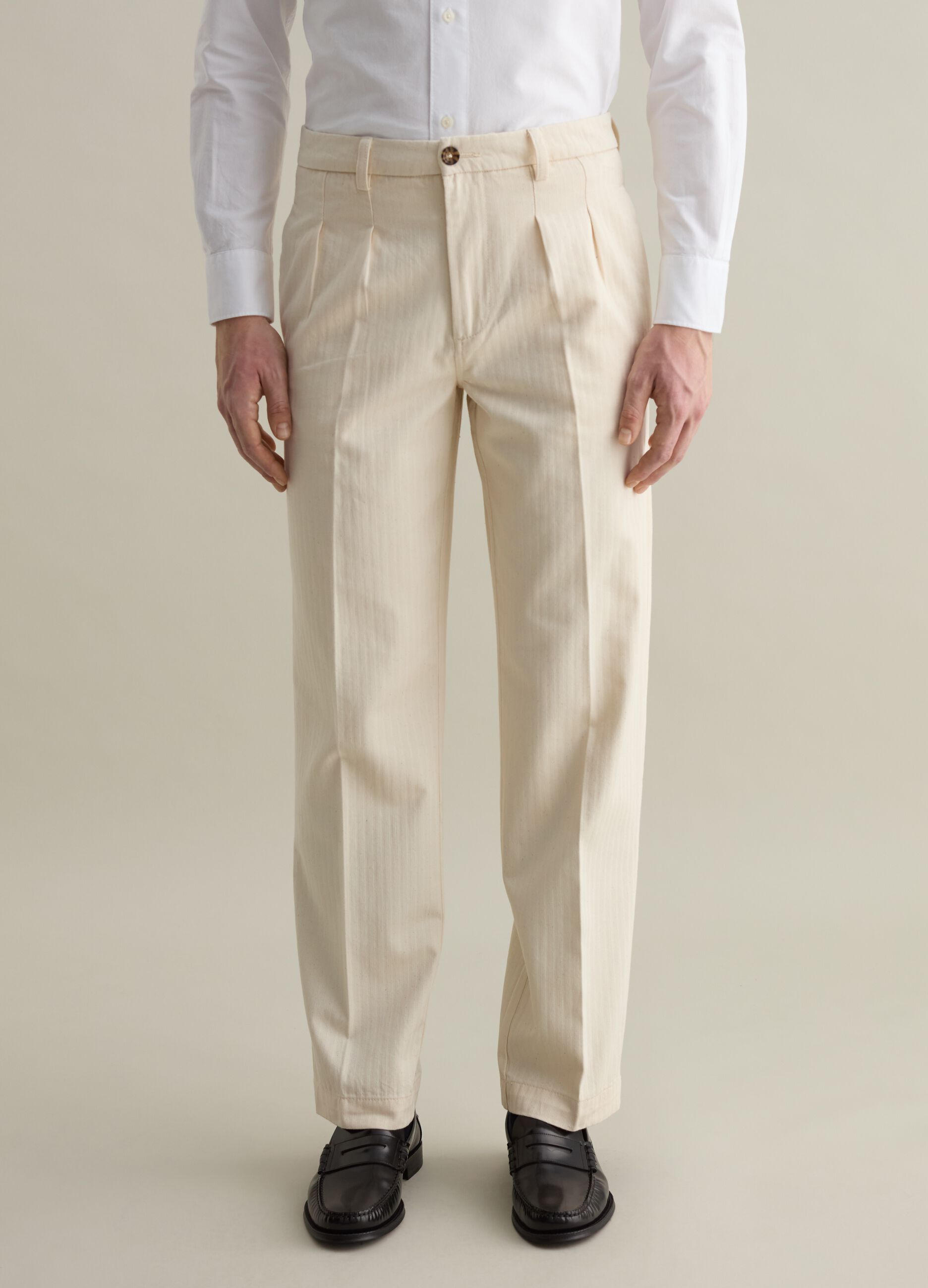 Pinstriped chino trousers with darts_1