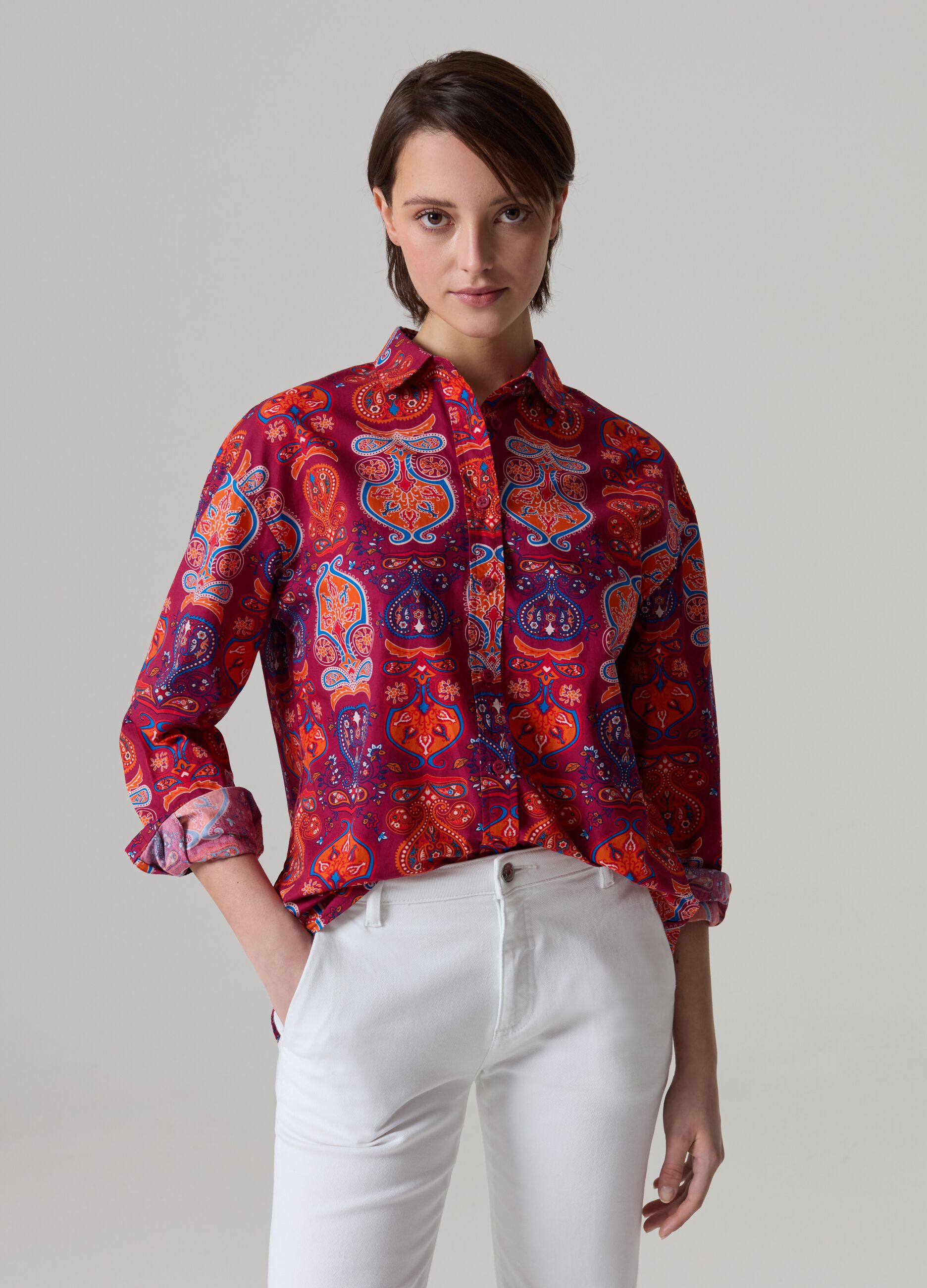 Cotton shirt with folk print