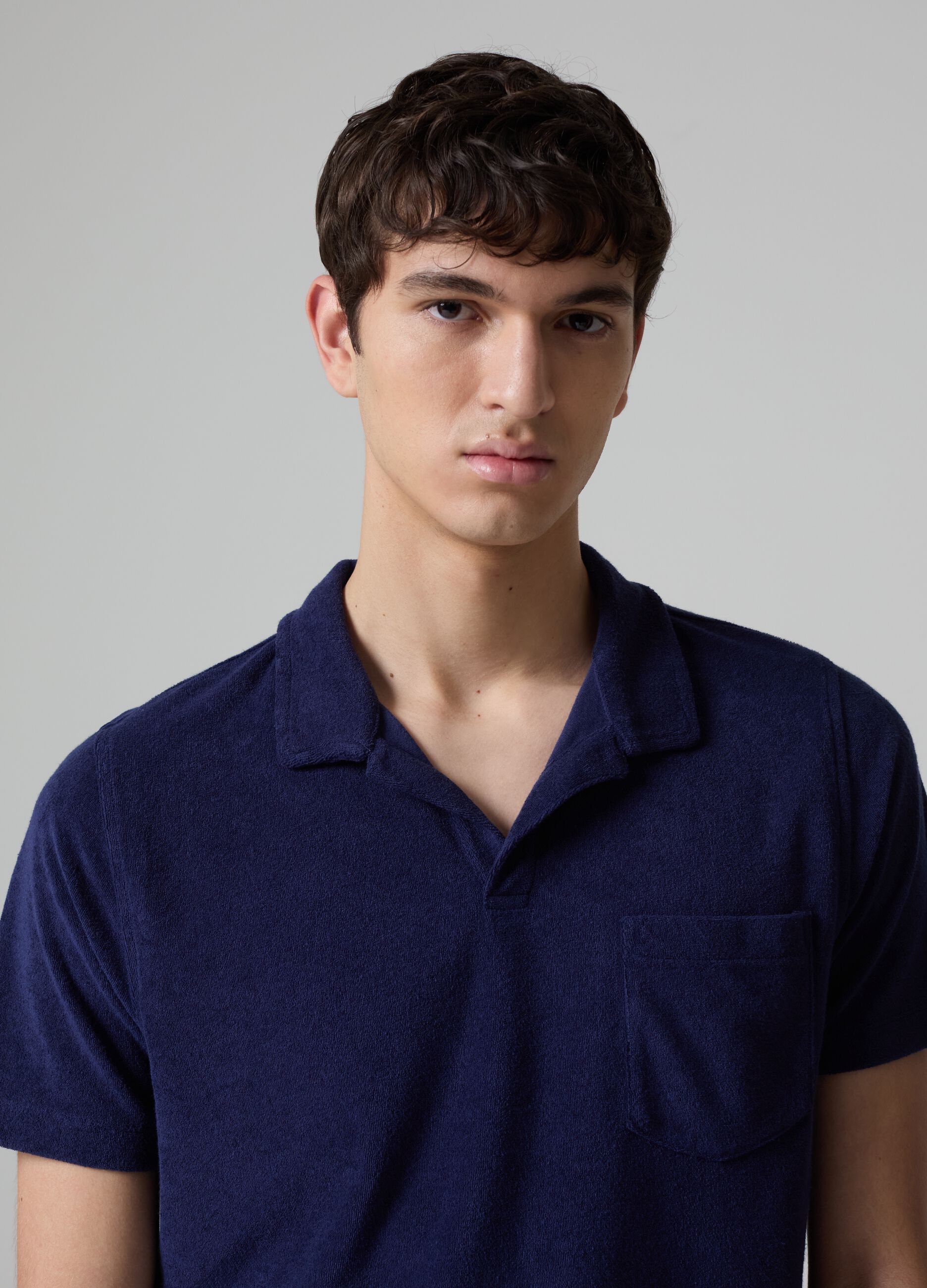 Reverse French terry polo shirt with pocket_1