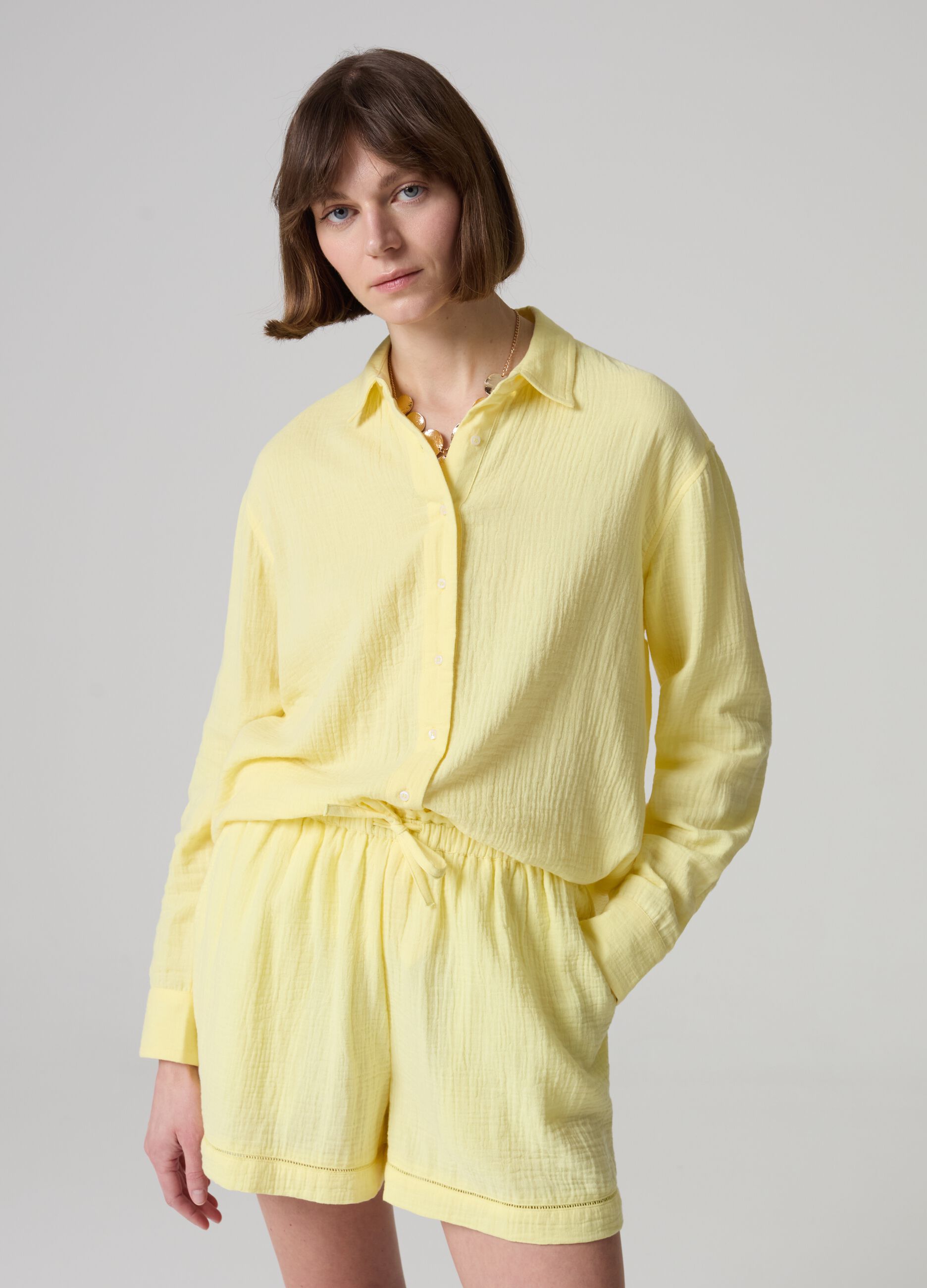 Relaxed-fit shirt in crinkle-effect gauze_0