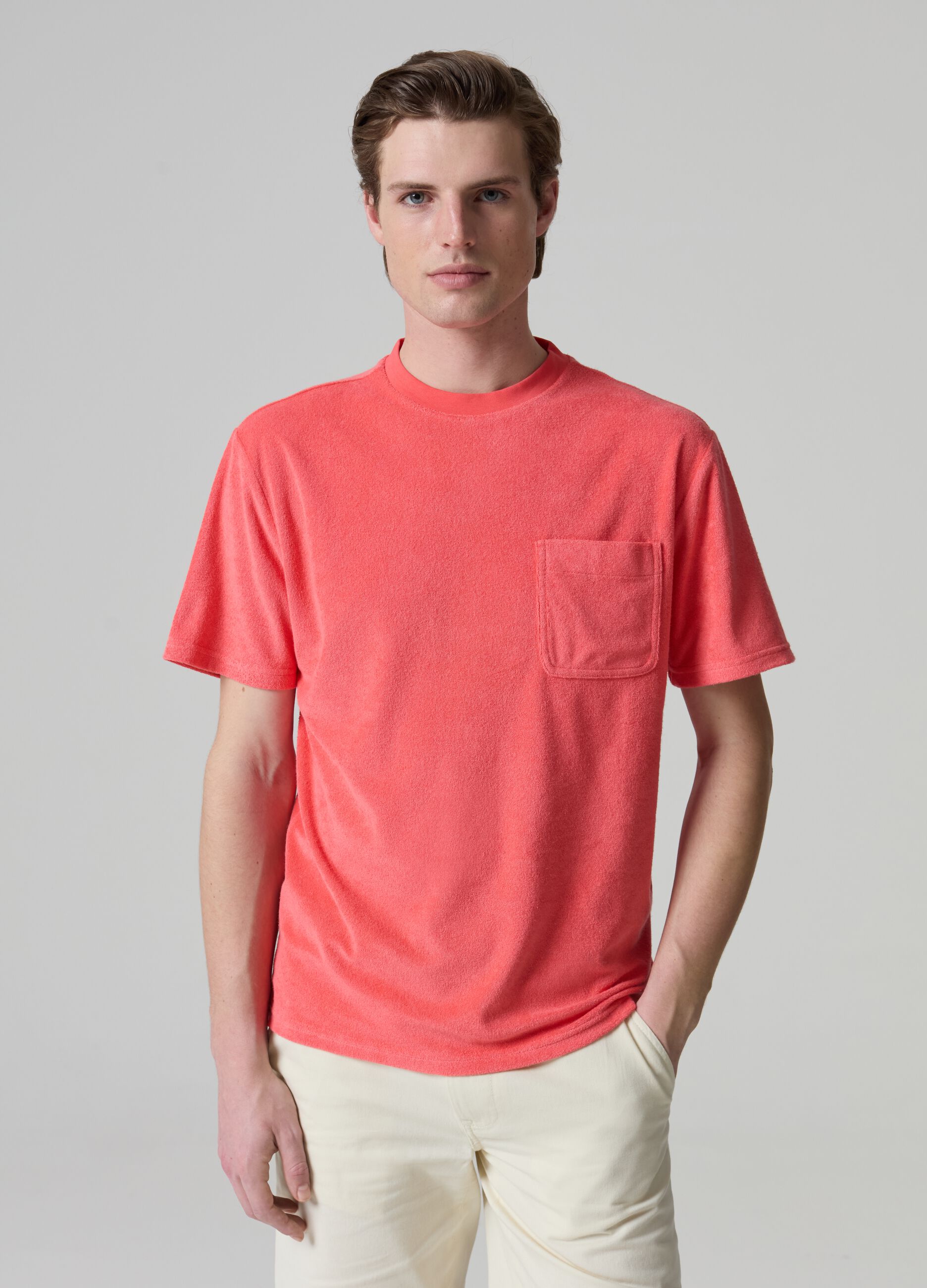 Camiseta de tejido rizado reversible con bolsillo_0