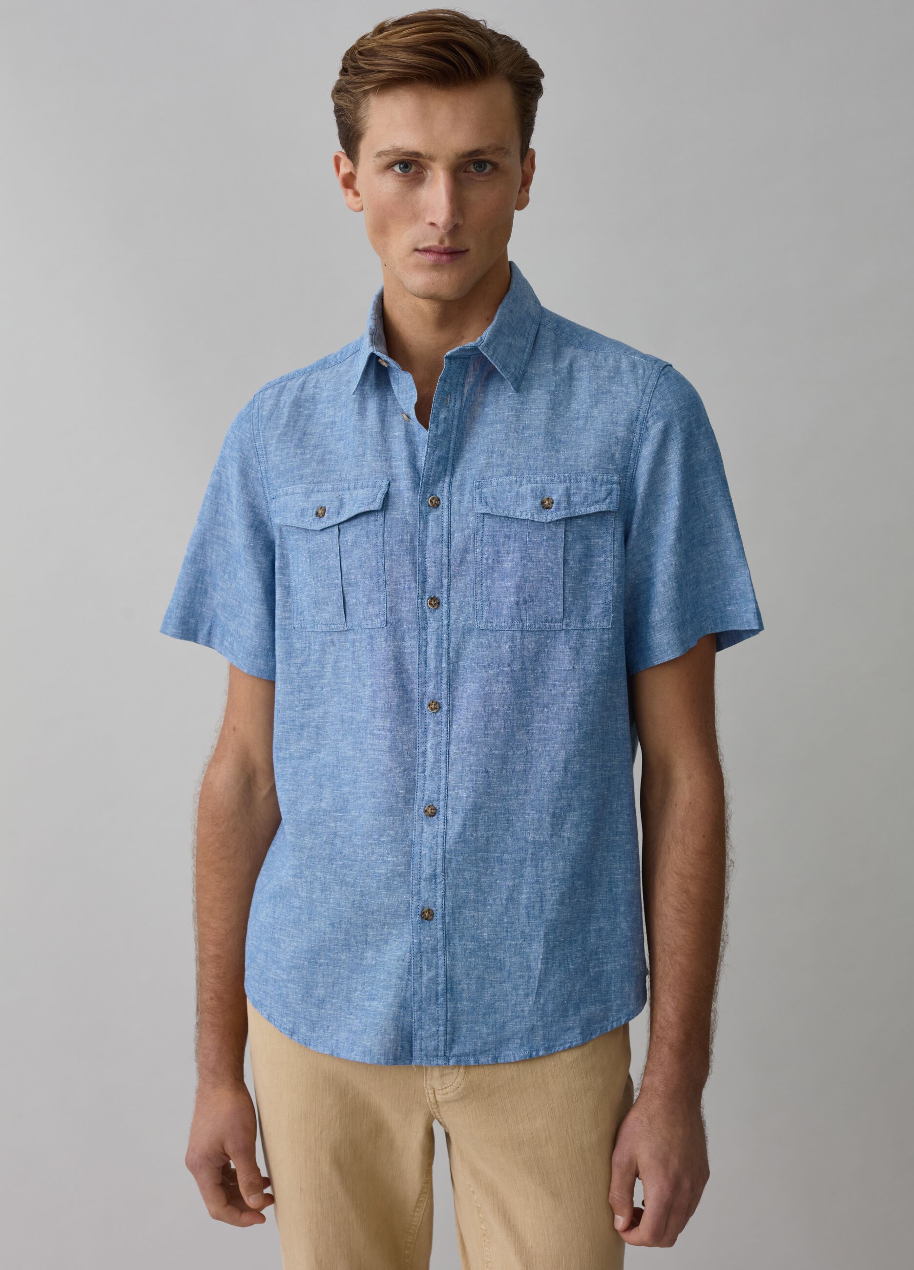 Camisa de manga corta chambray_0