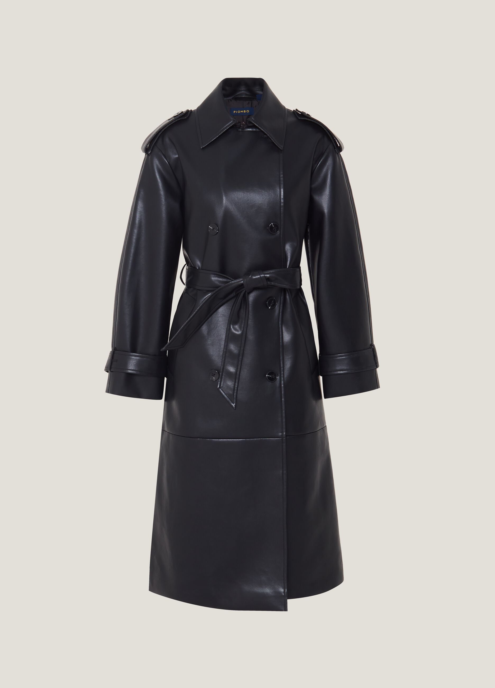 Shiny black trench coat on sale