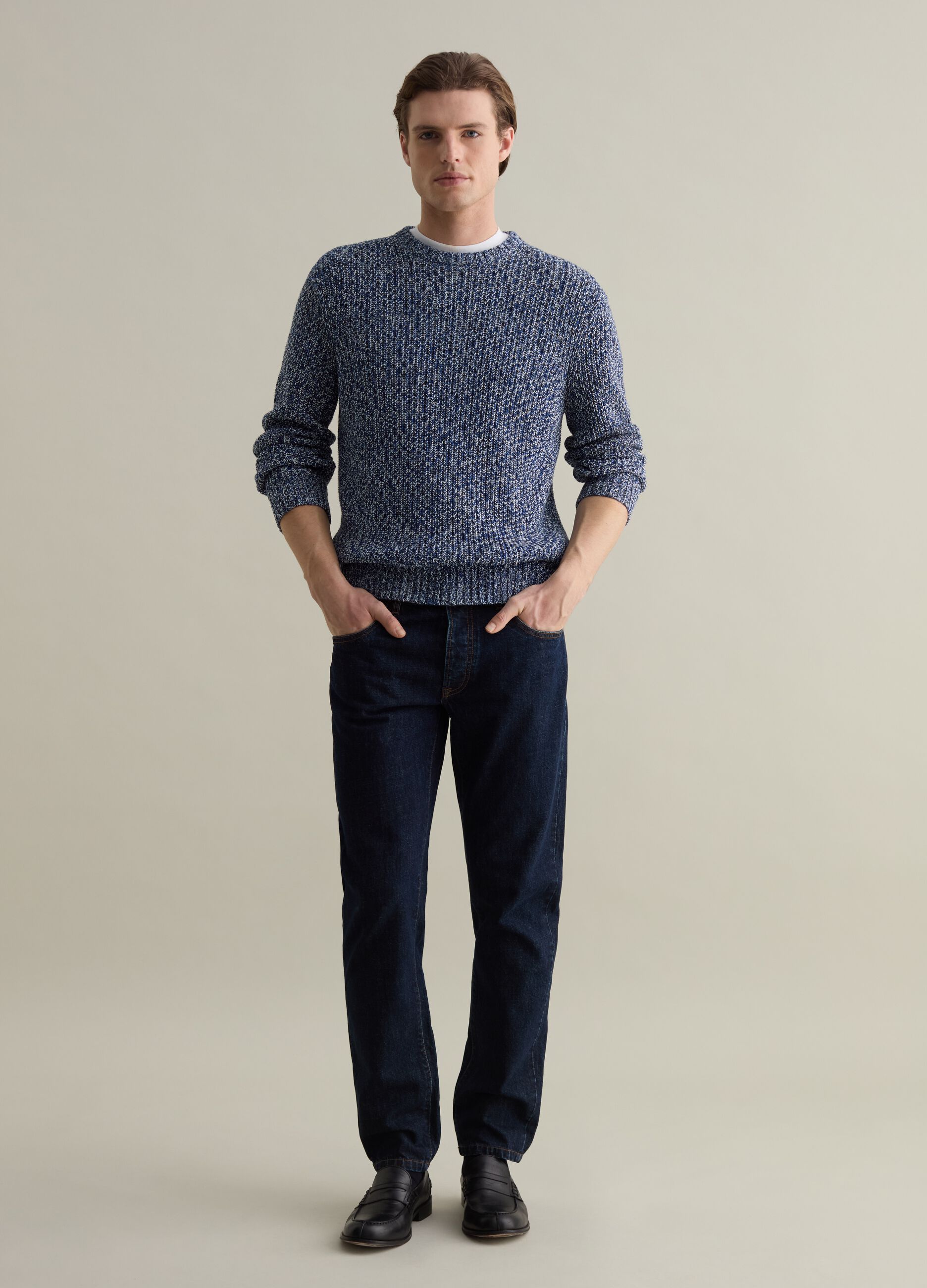 Cotton pullover with two-tone weave