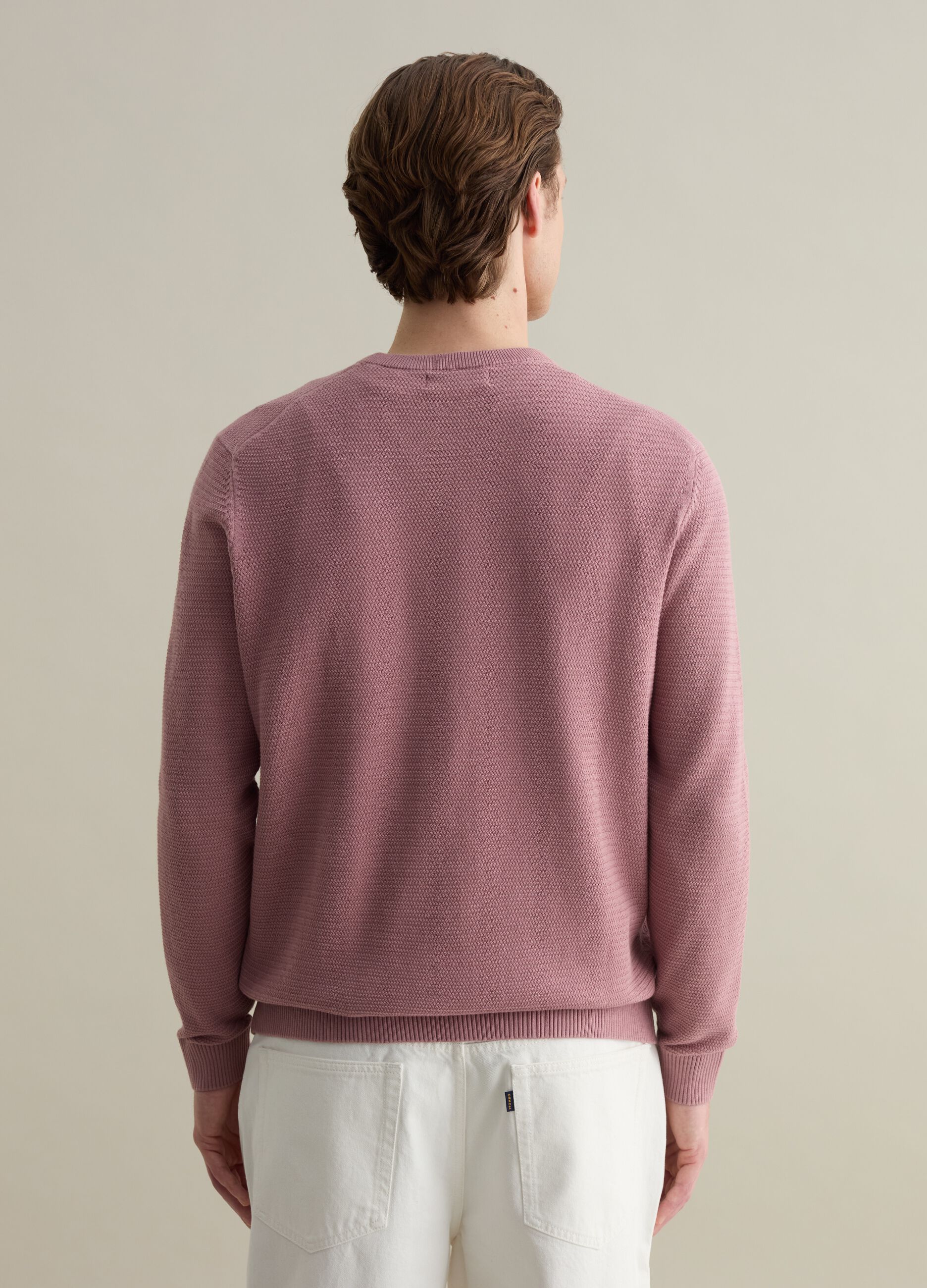 Cotton pullover with wavy trim
