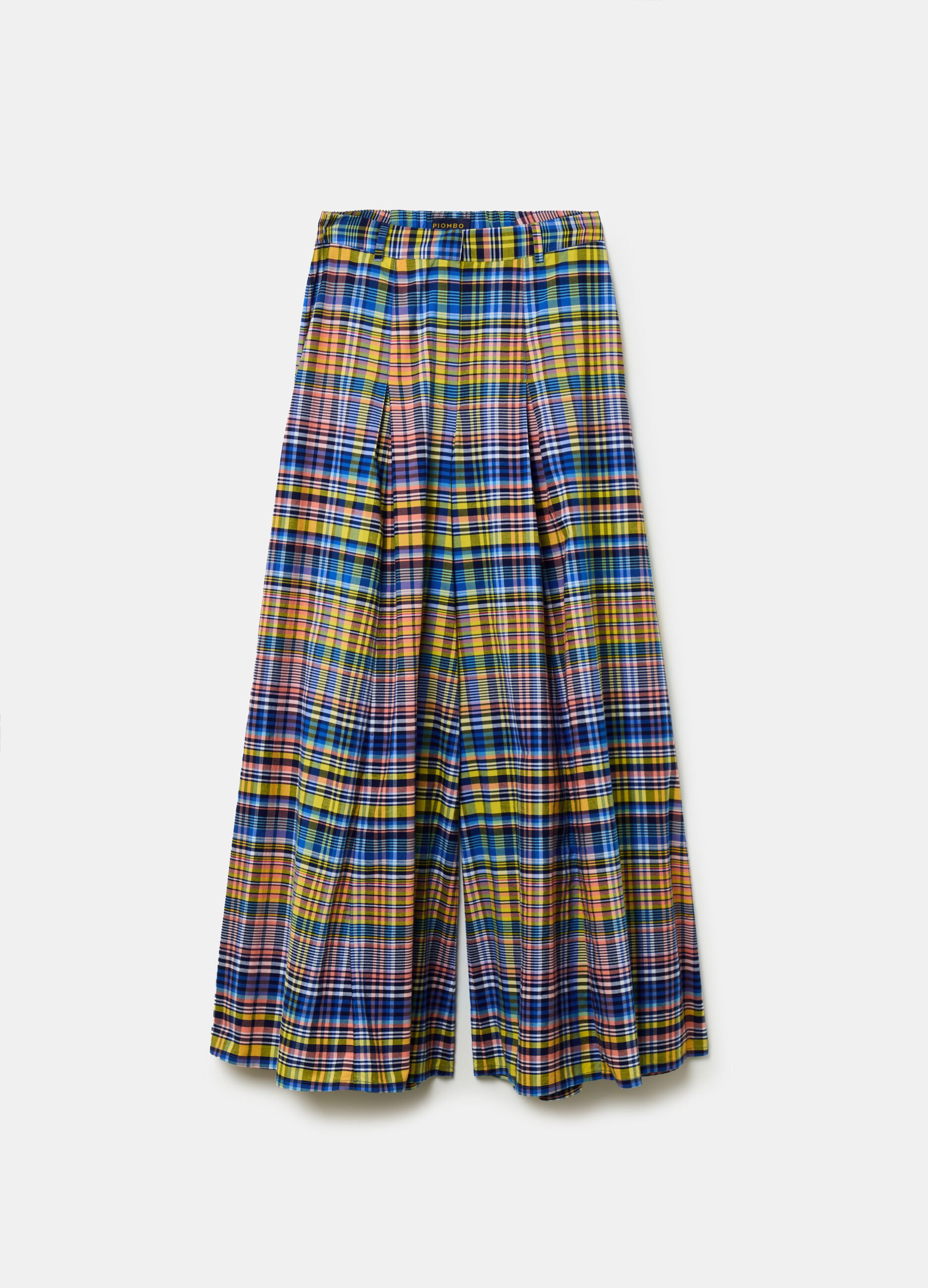 Pantalón flare fit wide leg estampado cuadros
