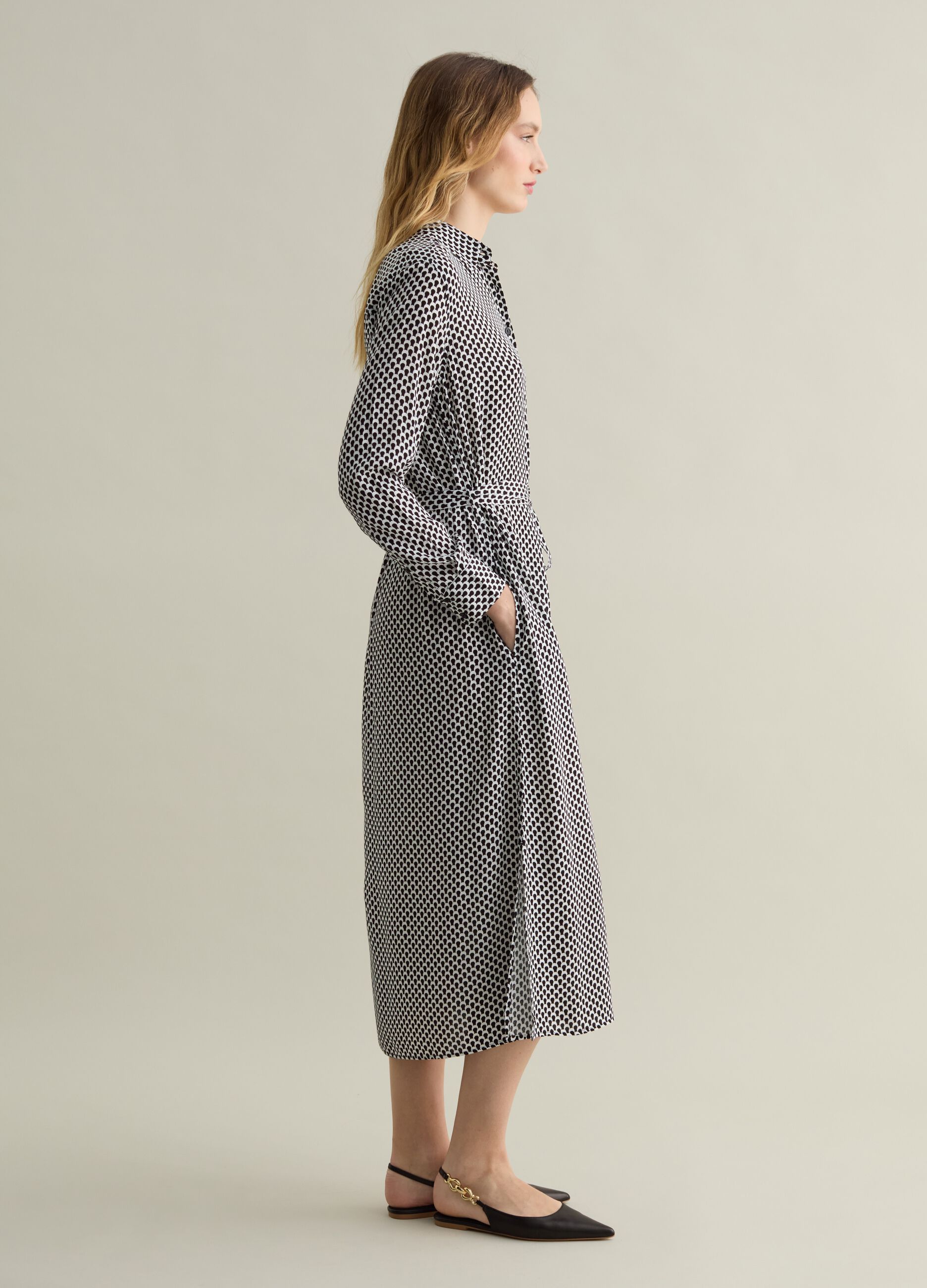 Vestido camisero de viscosa microestampado