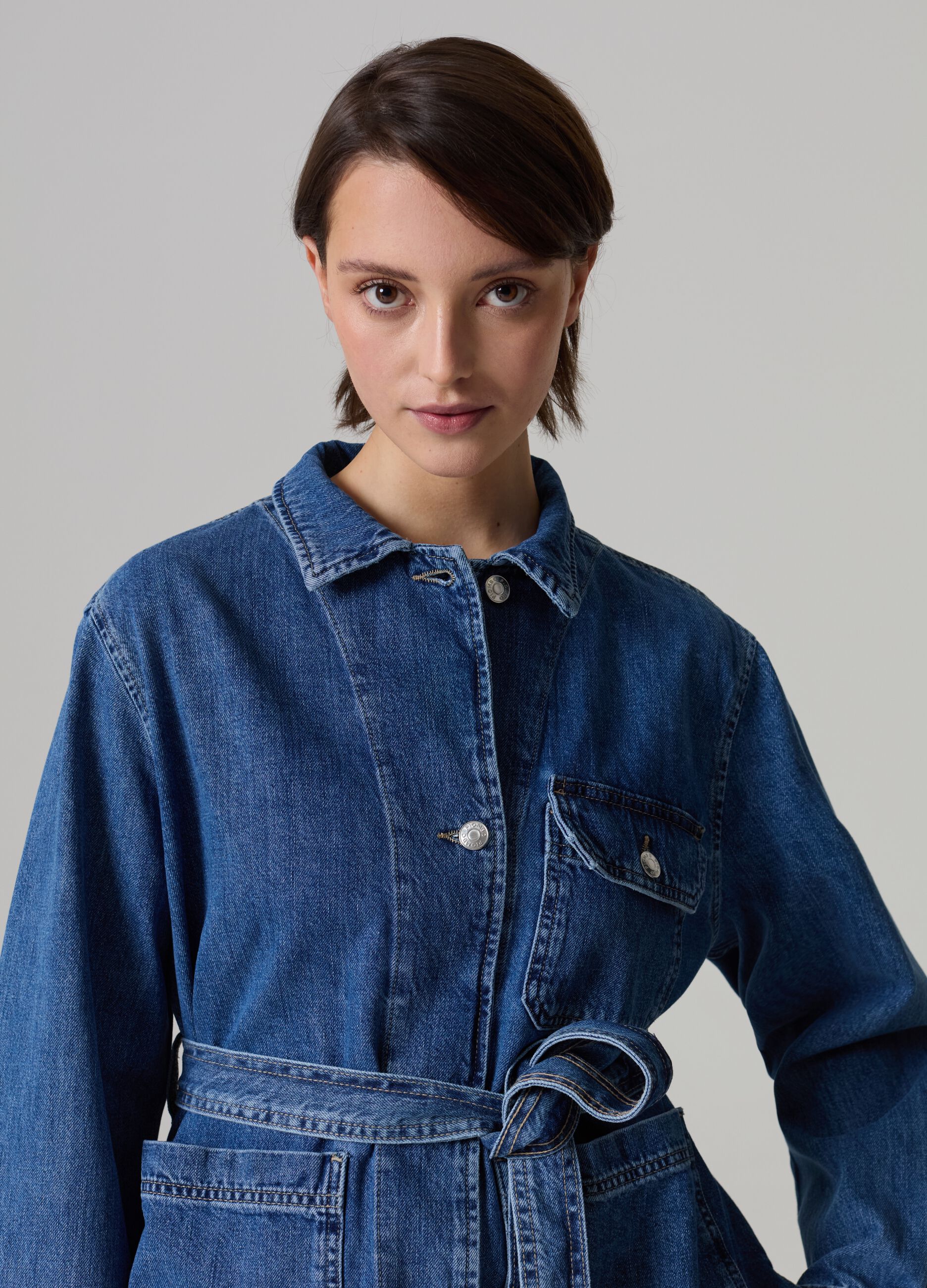 Denim shacket with belt_0