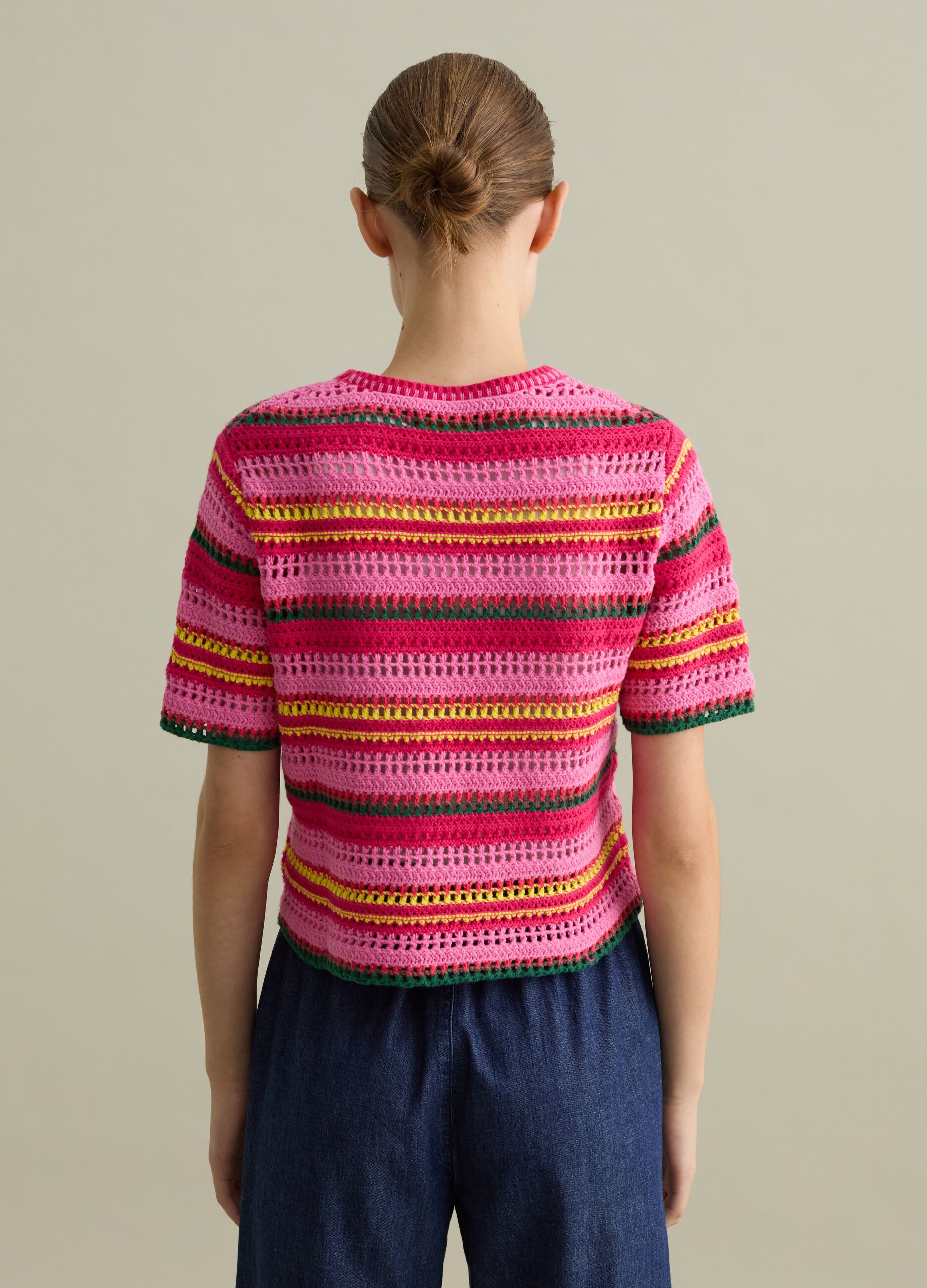 Multicoloured striped crochet sweater