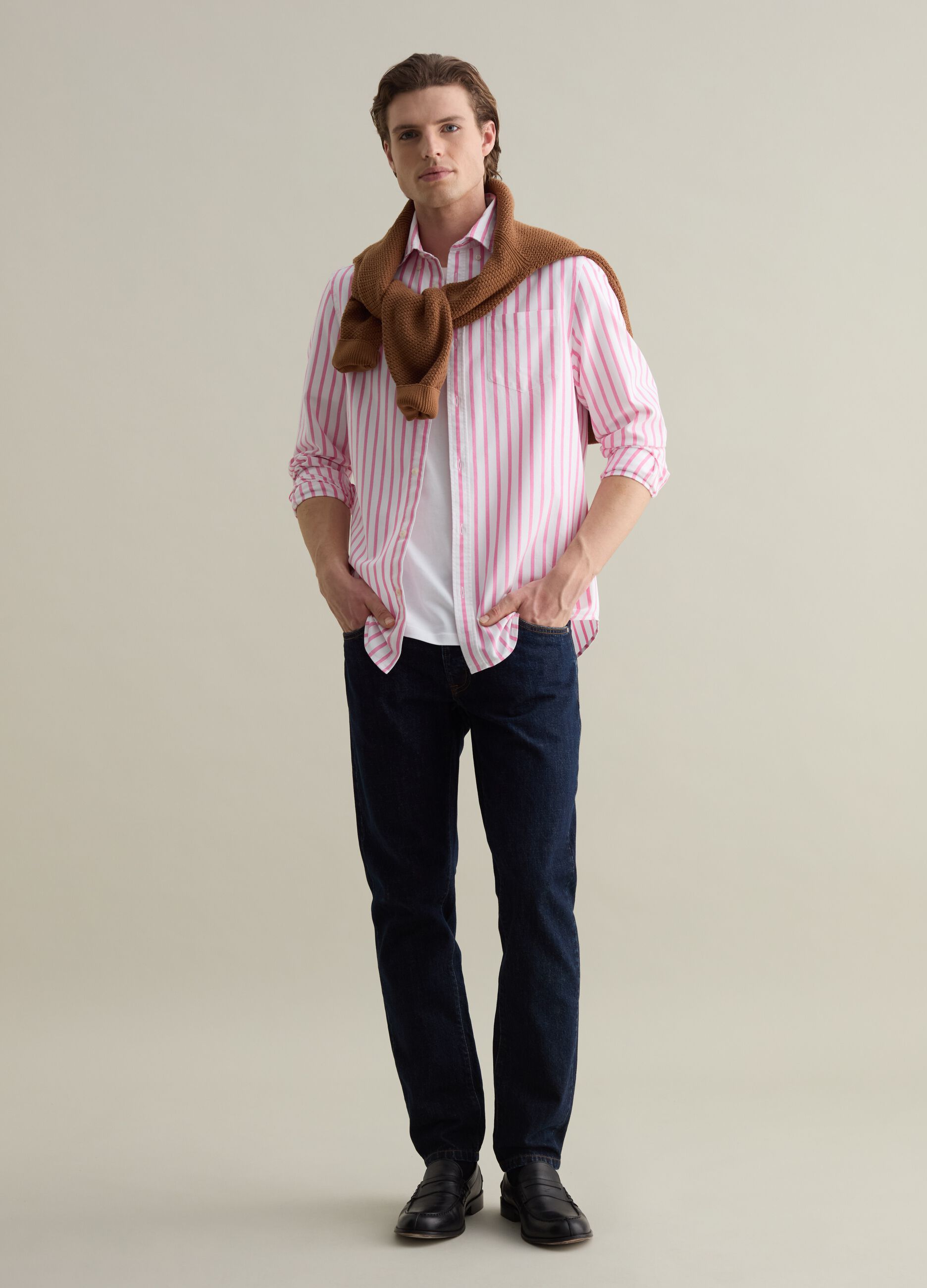 Striped button-down shirt with pocket
