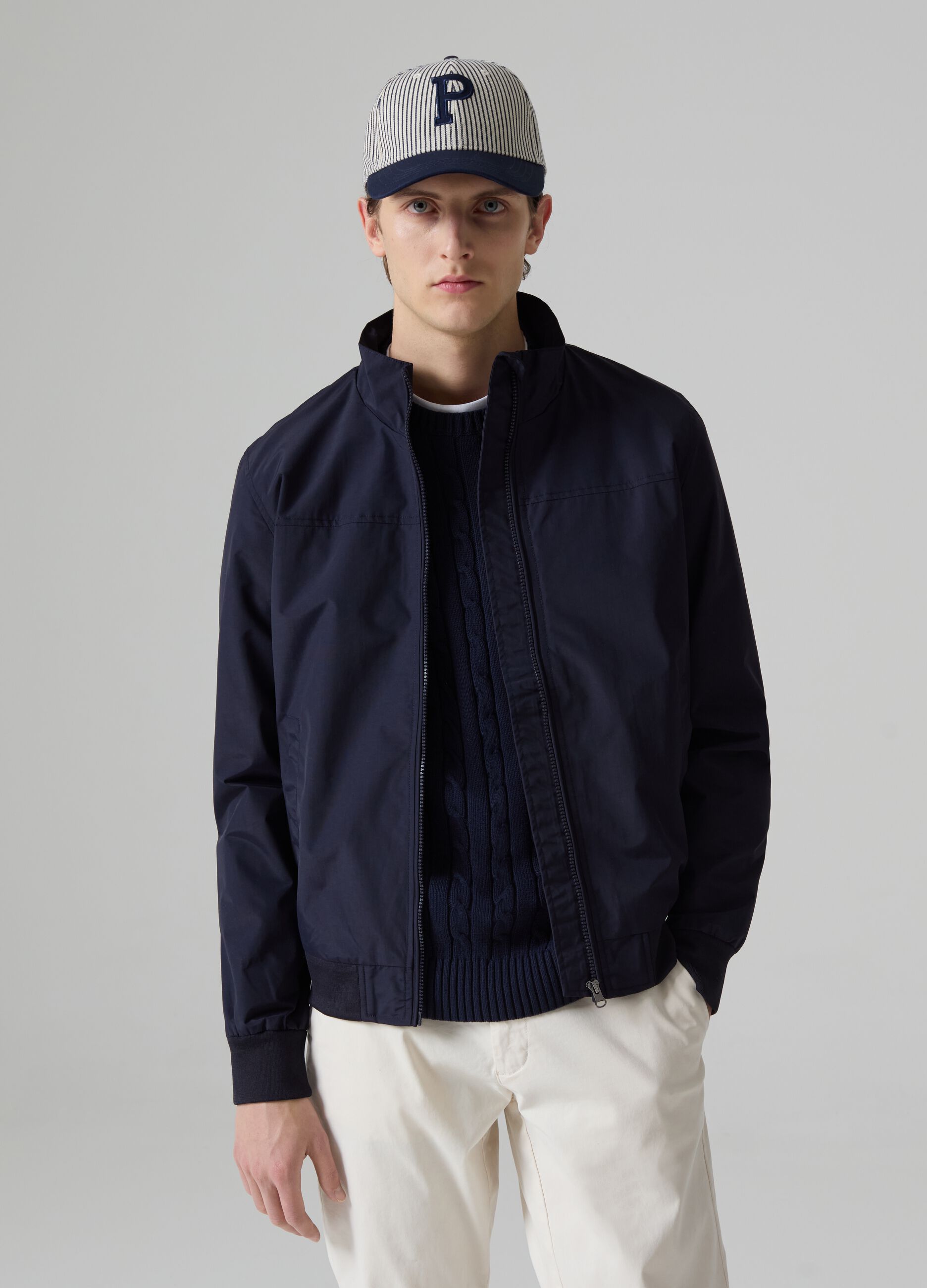 Full-zip bomber jacket with high neck_0
