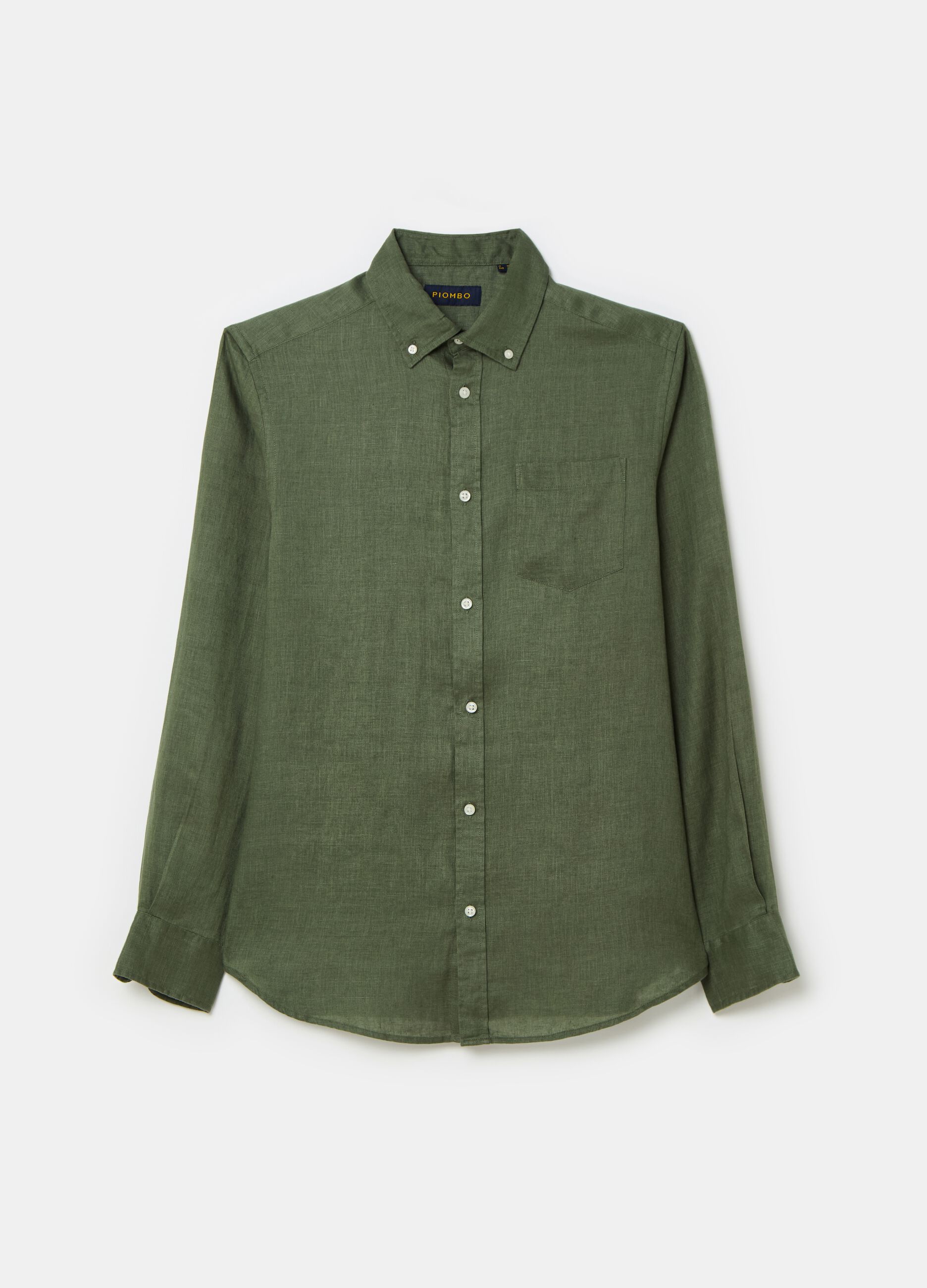 Camisa regular fit de lino con bolsillo_3