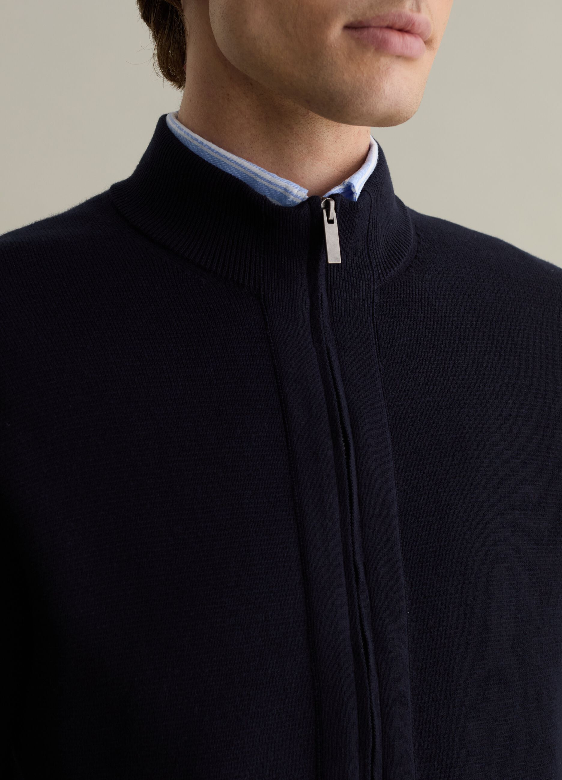 Full-zip cardigan with high neck