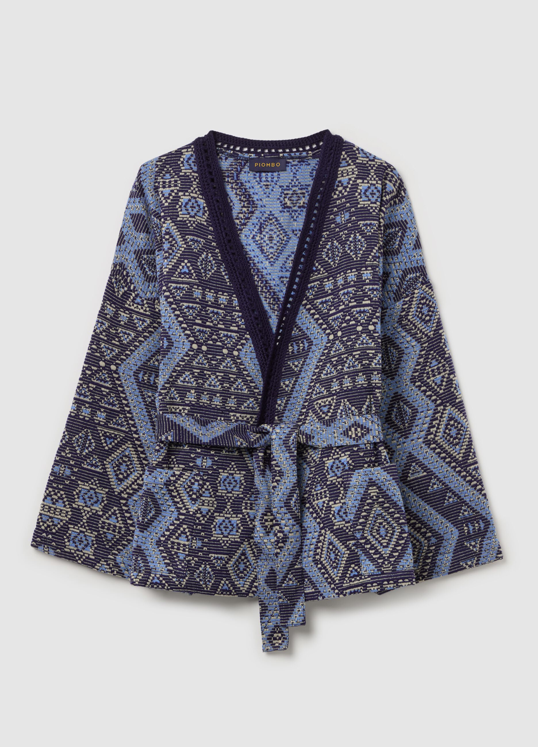 Kimono jacket with geometric jacquard pattern