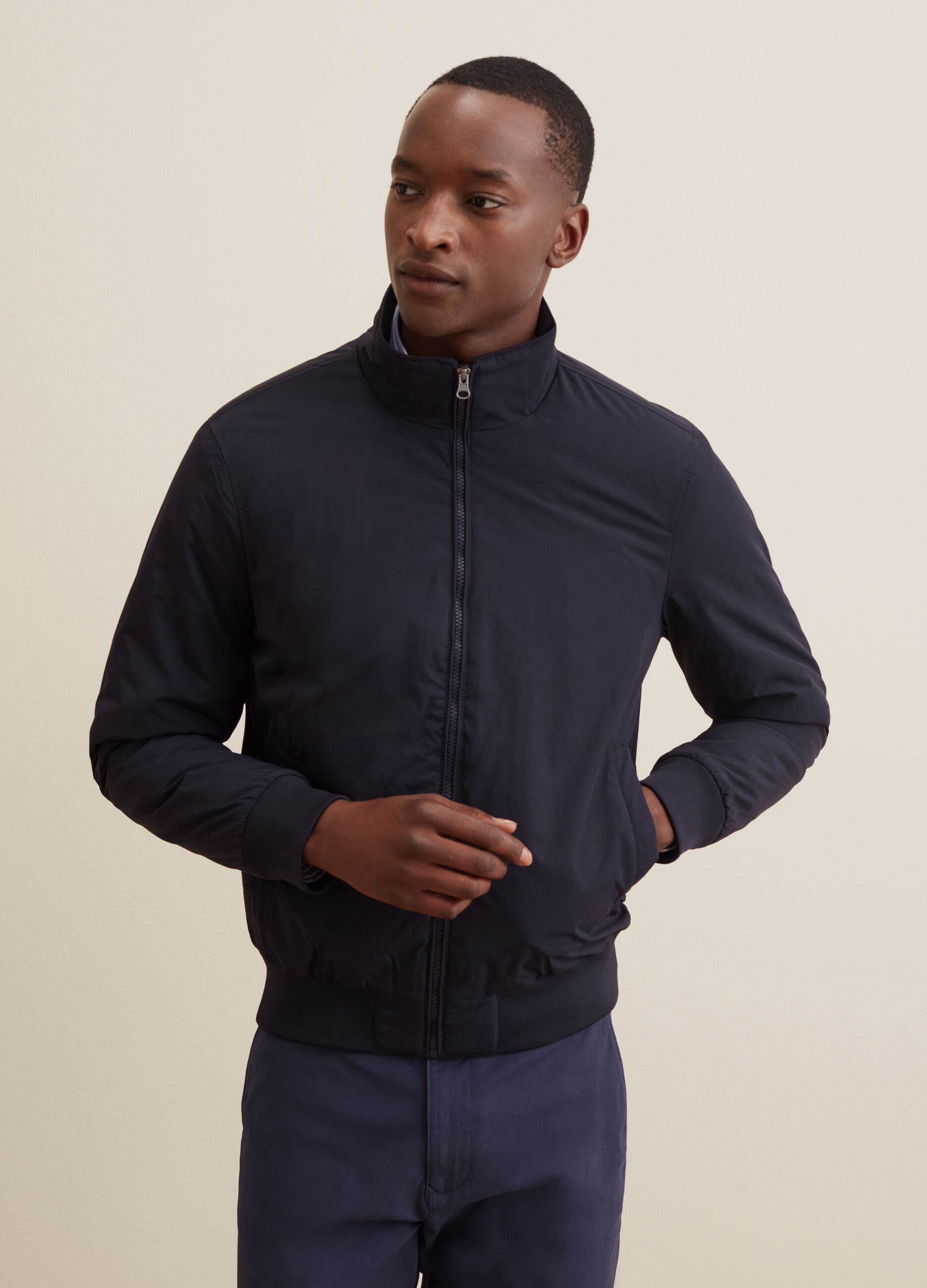 Full zip bomber jacket with high neck