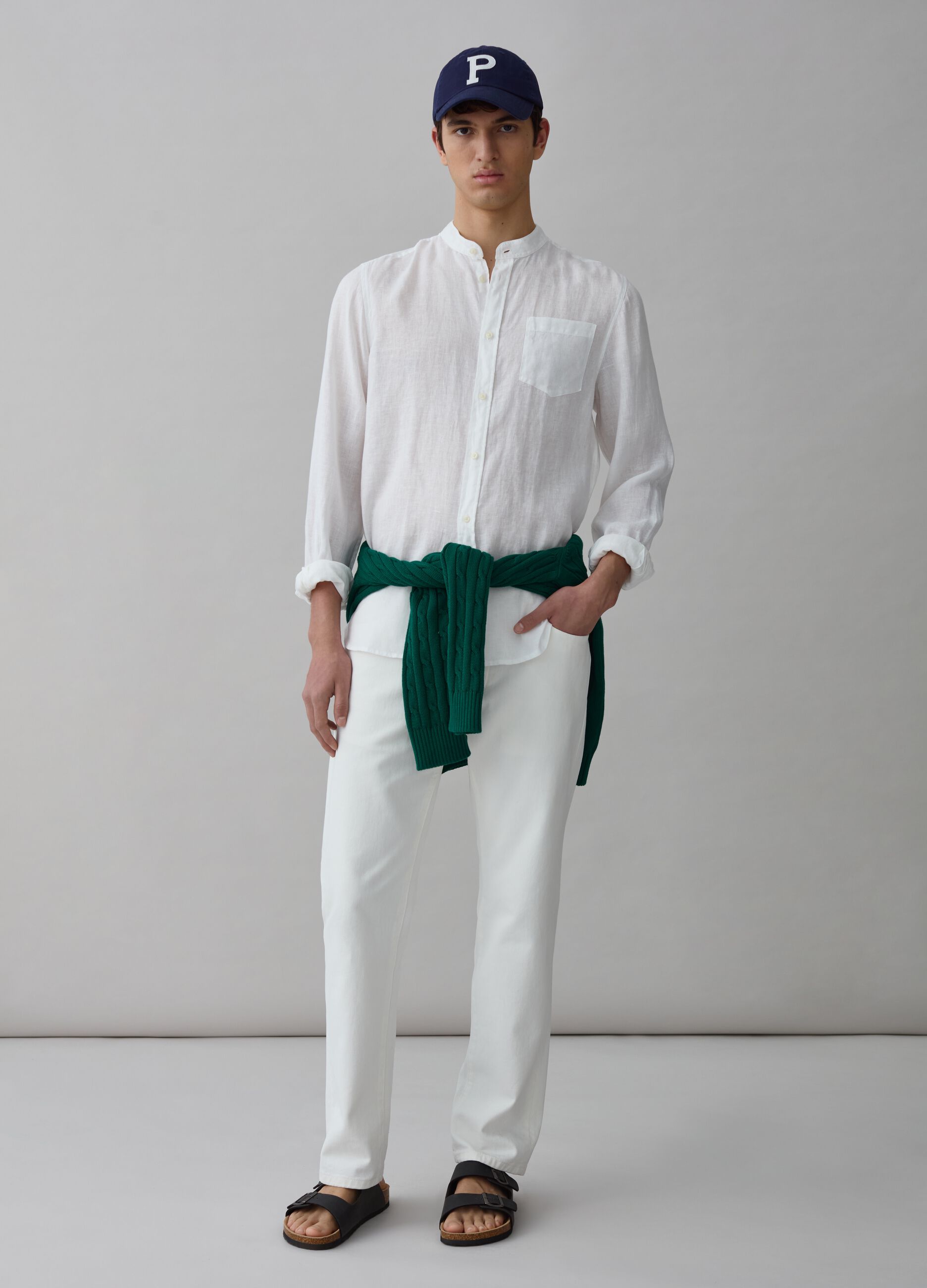 Linen shirt with Mandarin collar_0