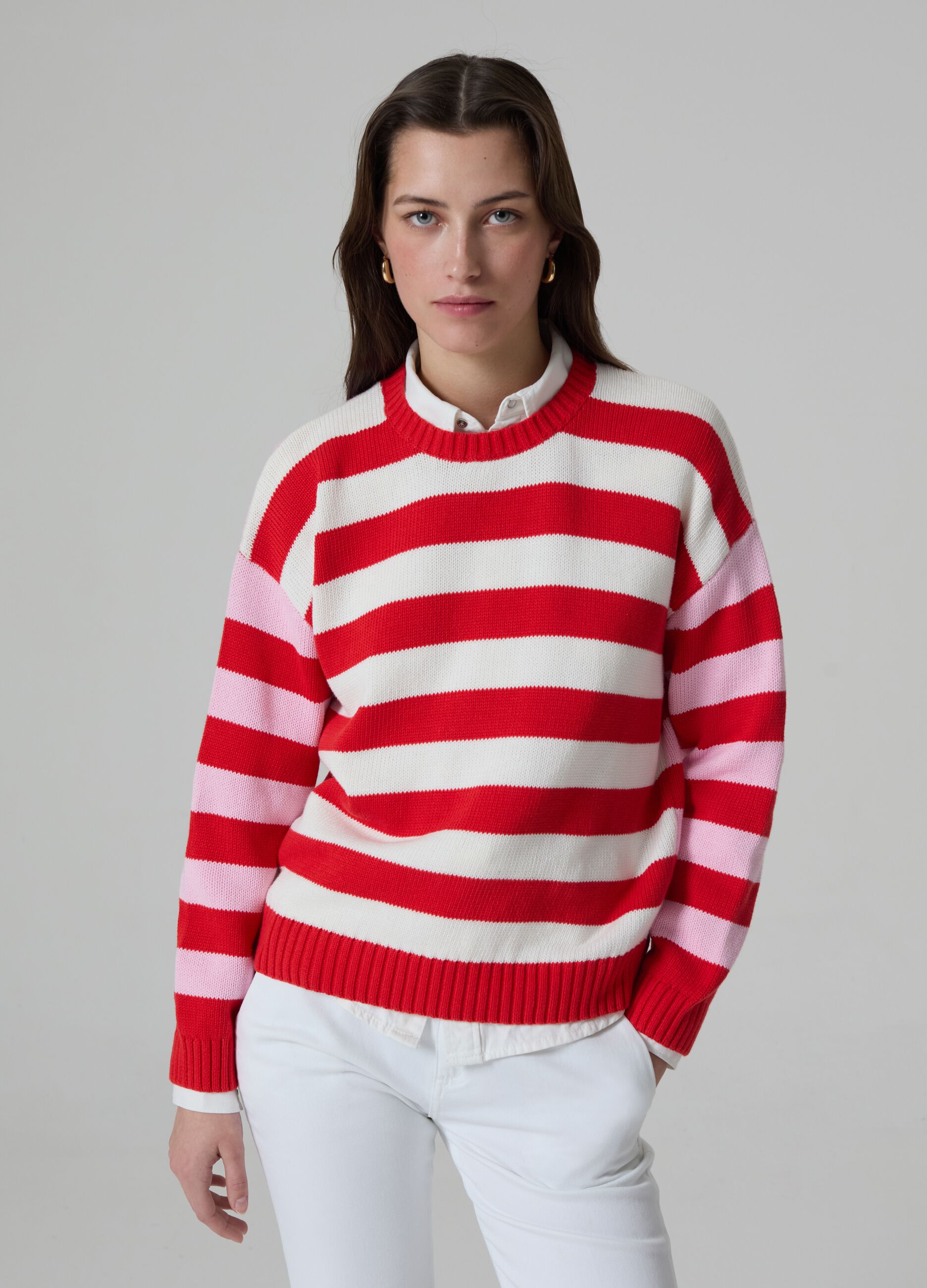 Oversized pullover with multicoloured stripes_0