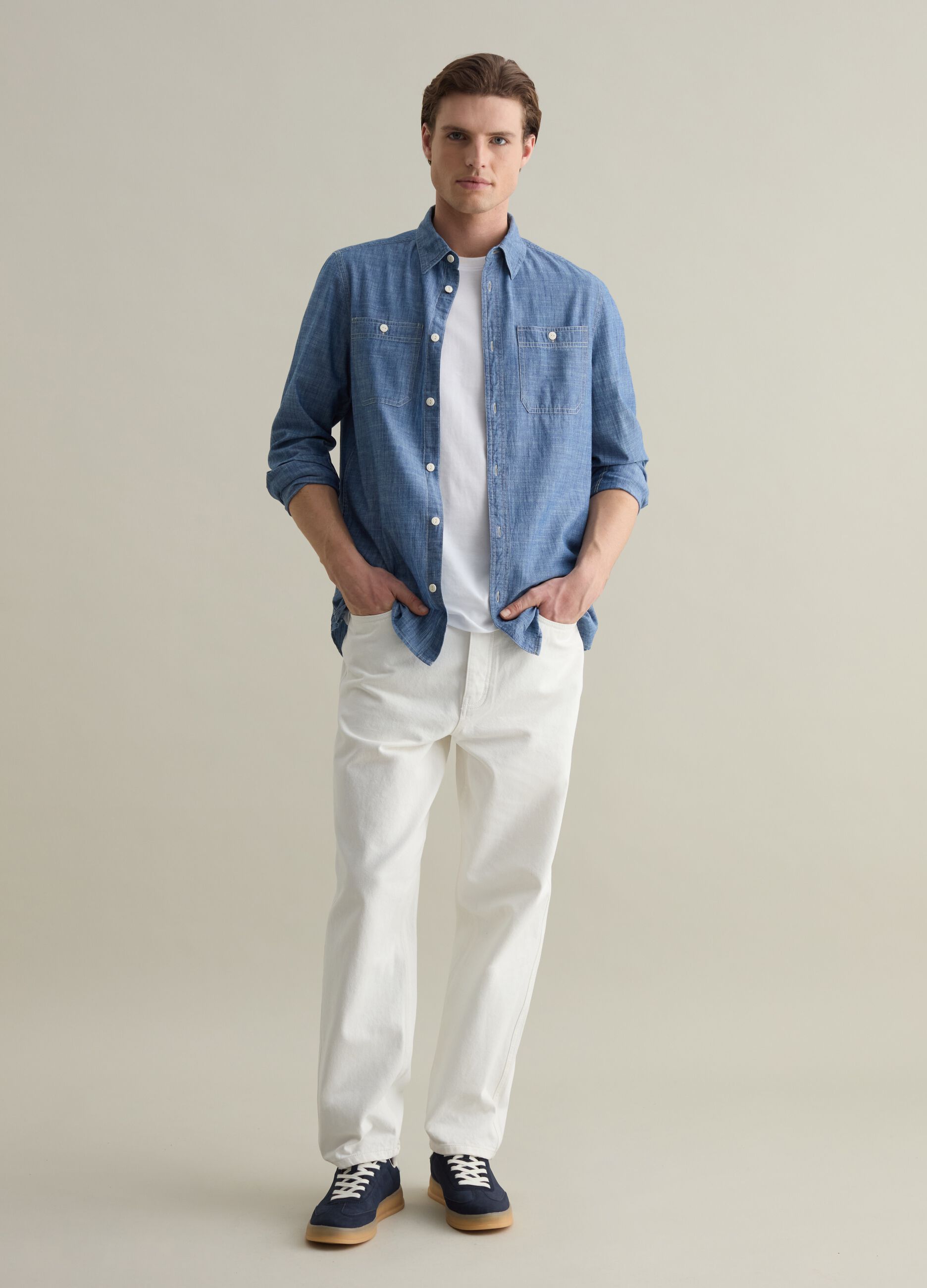 Iridescent cotton shirt with pockets