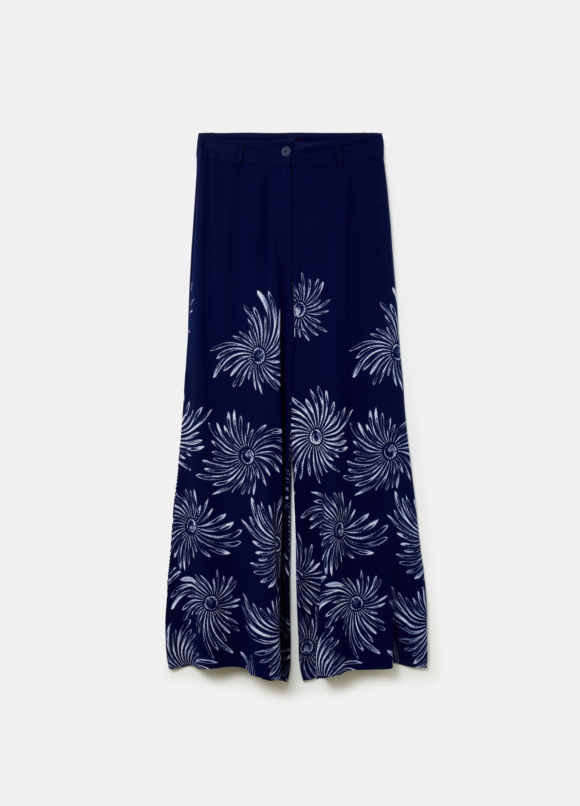 Pantalón flare fit de viscosa con estampado_3